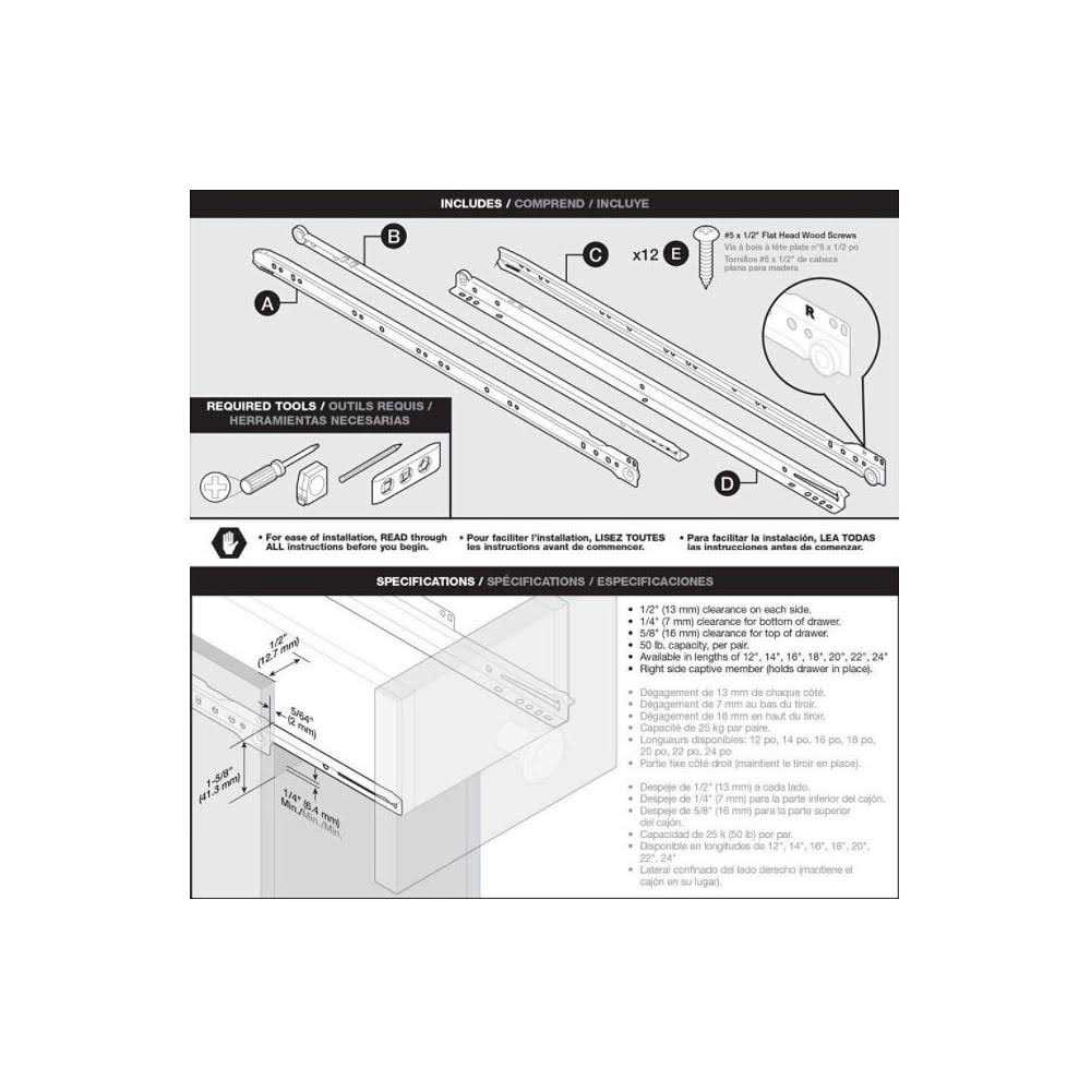 Liberty D68812C-W-TX 12 Bottom Mount Drawer Slide - MT - Mrs Treak