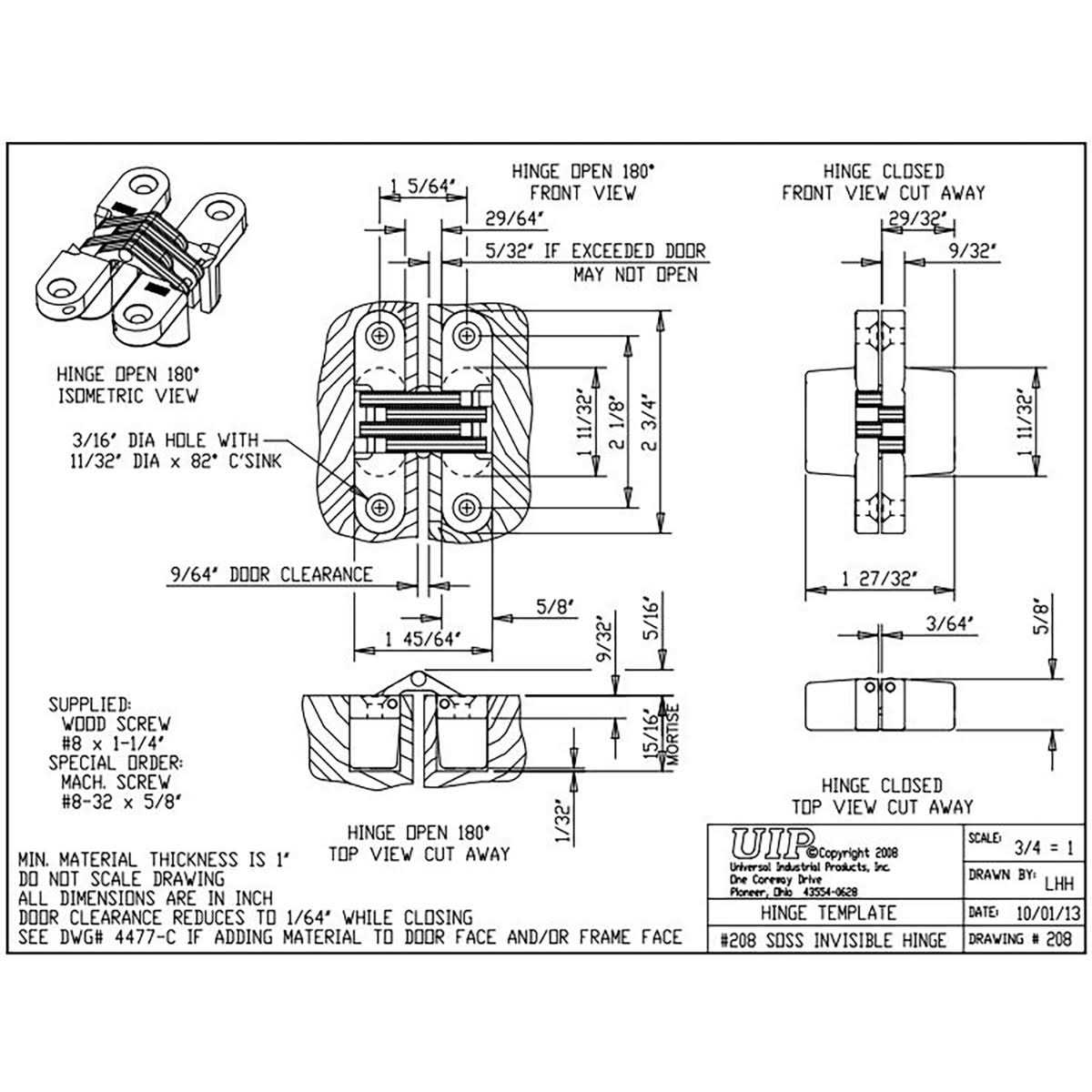 Soss 100CUS4 Invisible Hinge - MT - Mrs Treak