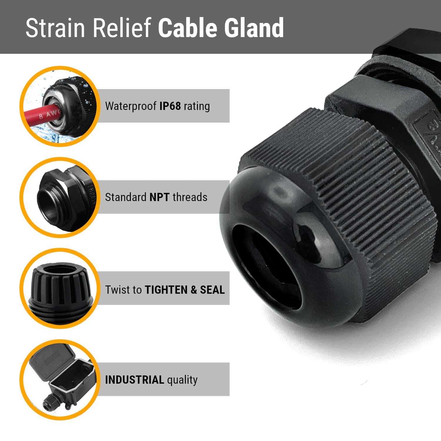 MGI SpeedWare NPT Strain Relief Nylon Cord Grip Cable Glands - MT - Mrs Treak