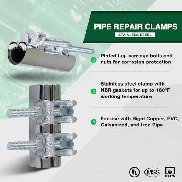 The Plumber’s Choice 3/4 in. x 6 in. Long 2-Bolt IPS Pipe Repair Clamp - MT - Mrs Treak