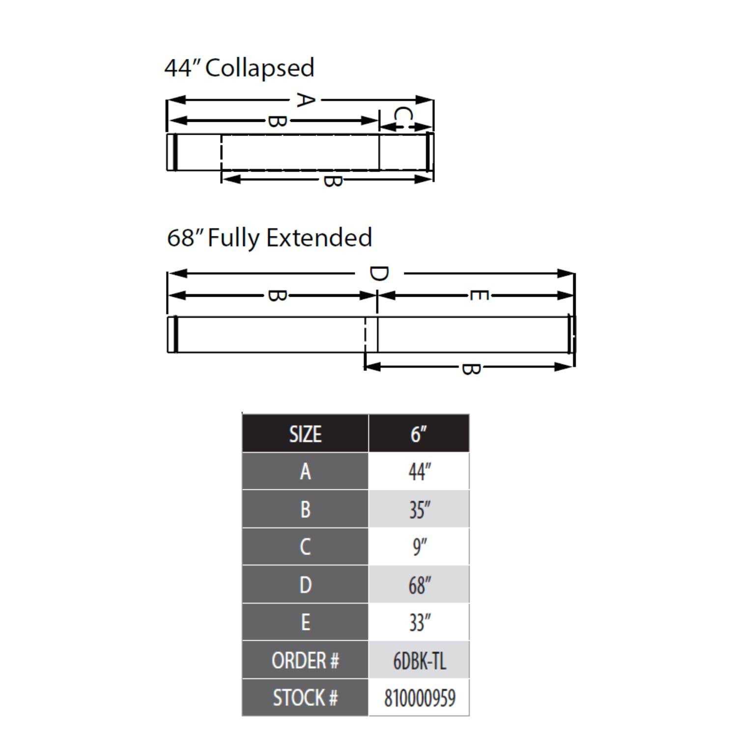 DuraVent DuraBlack 6 Telescoping Length 44 6DBK-TLSS - MT - Mrs Treak