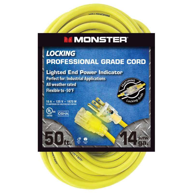 Monster Outdoor Extension Cord 14/3 SJTW Yellow - MT - Mrs Treak