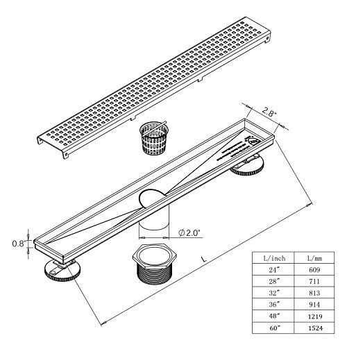 Neodrain Linear Shower Drain with Removable Quadrato Pattern Grate - MT - Mrs Treak