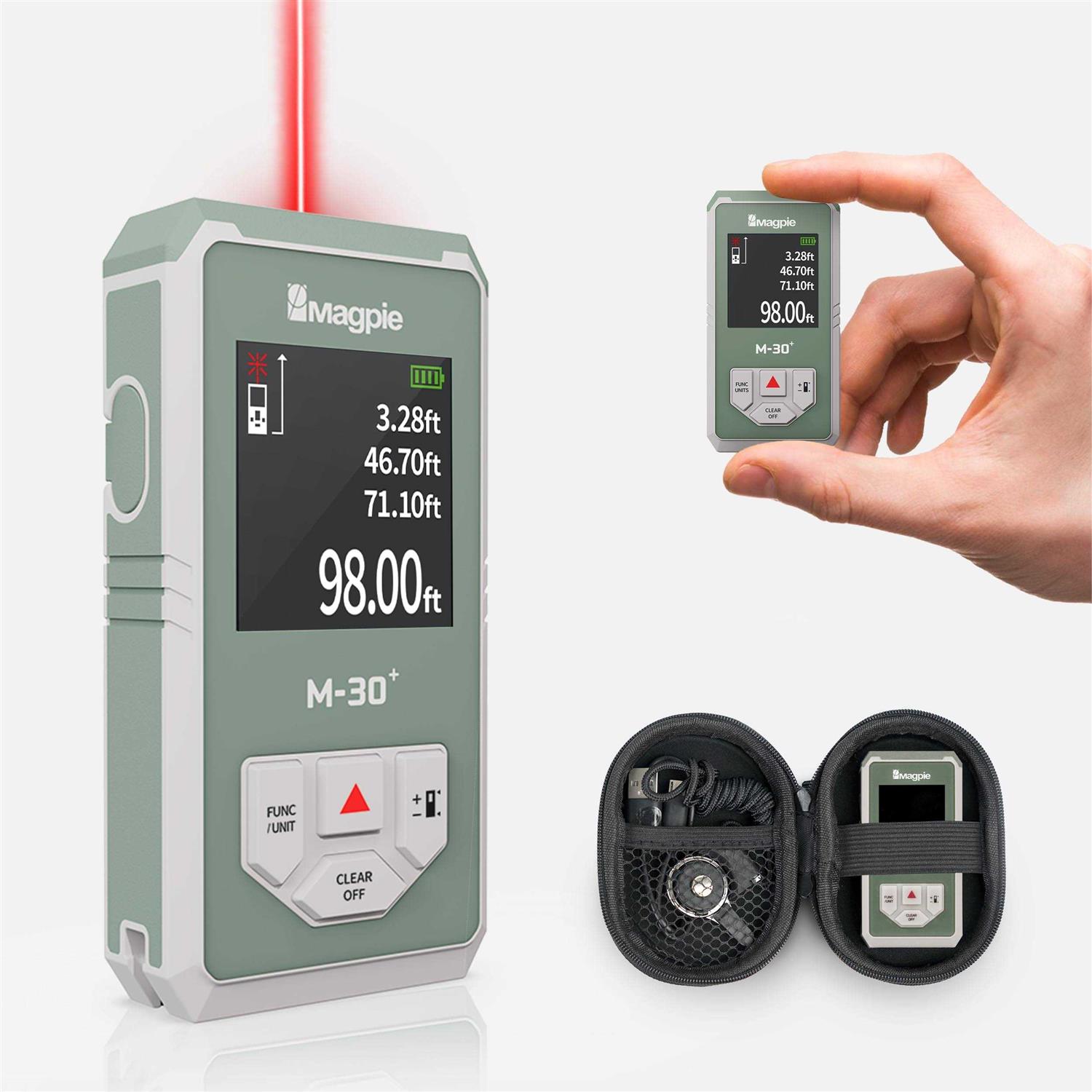 Magpie Tech M-30+ 98 Feet Compact Pocket Laser Distance Meter Digital Tape - MT - Mrs Treak
