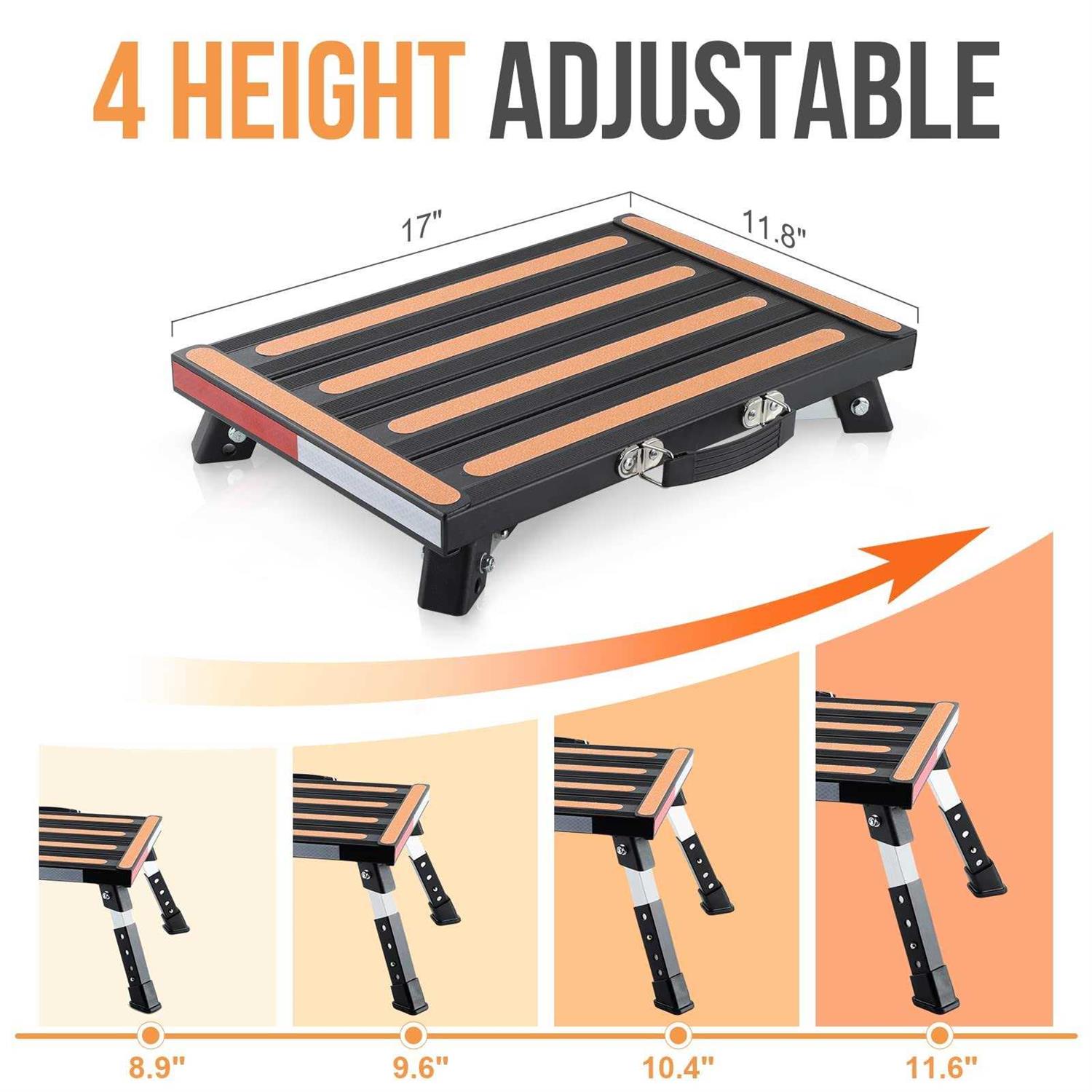 Yagud RV Stool, Adjustable Height Folding Step Stool with Non-slip Surface, Rubber Feet, Handle and Reflective Strips - MT - Mrs Treak