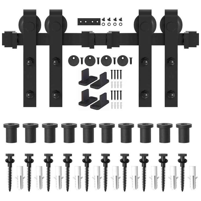 WINSOON 5-18FT Sliding Barn Wood Door Hardware Cabinet Closet Kit Antique Style for Double Doors Black Surface - MT - Mrs Treak