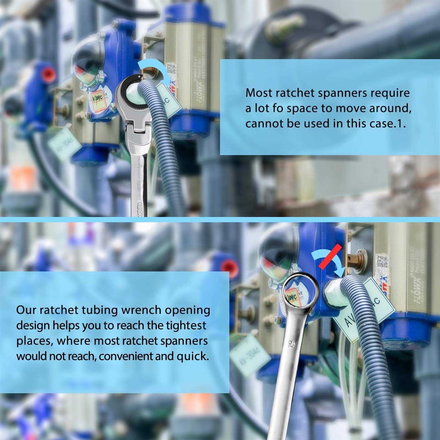 LOSCHEN Open Flex-Head Ratcheting Wrench Metric Ratcheting Spanner with 72 Teeth - MT - Mrs Treak