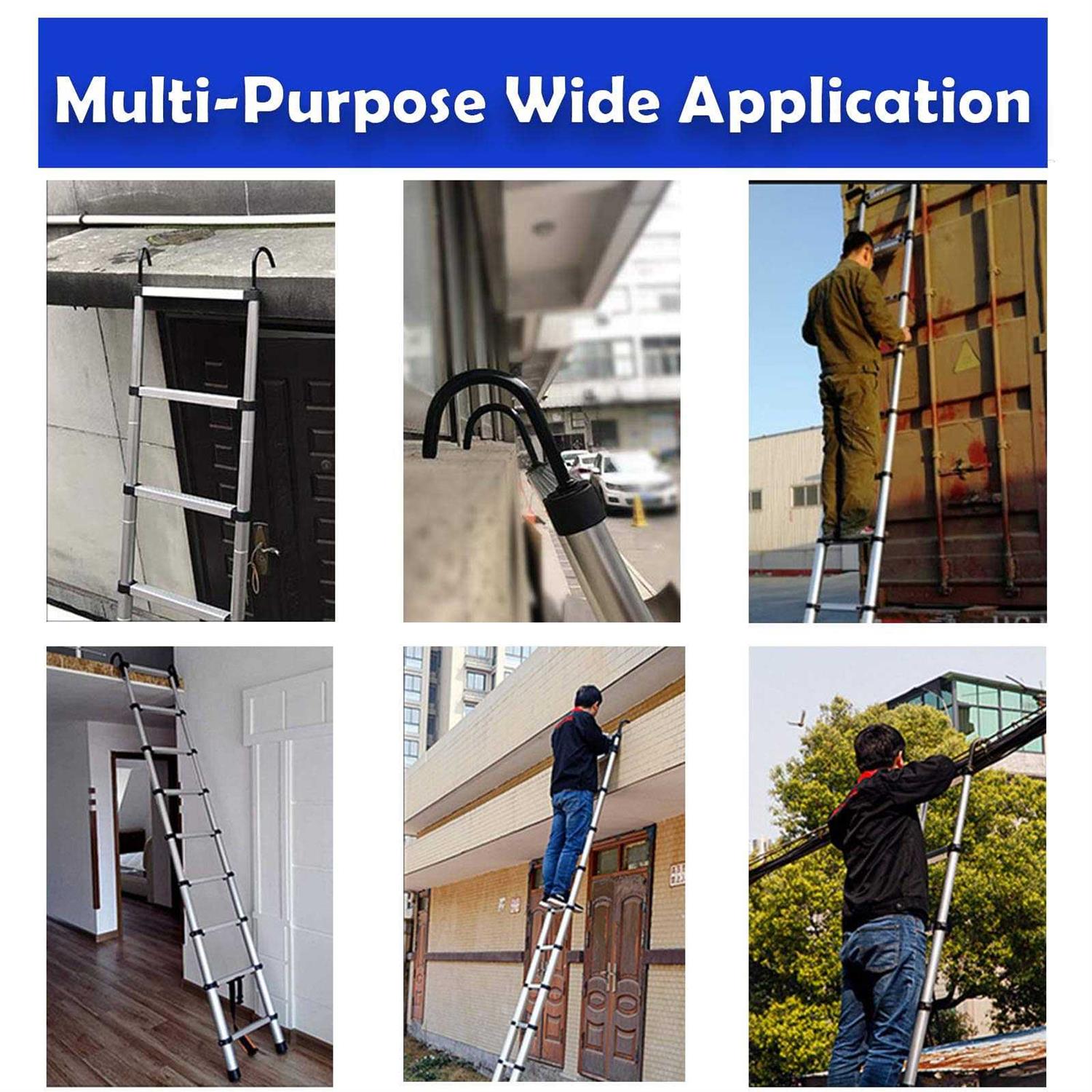 Telescoping Extension Ladder 14.5 FT Folding Telescopic Aluminum Ladders Lightweight Collapsible Ladder Step for RV Roof Attic Home - MT - Mrs Treak