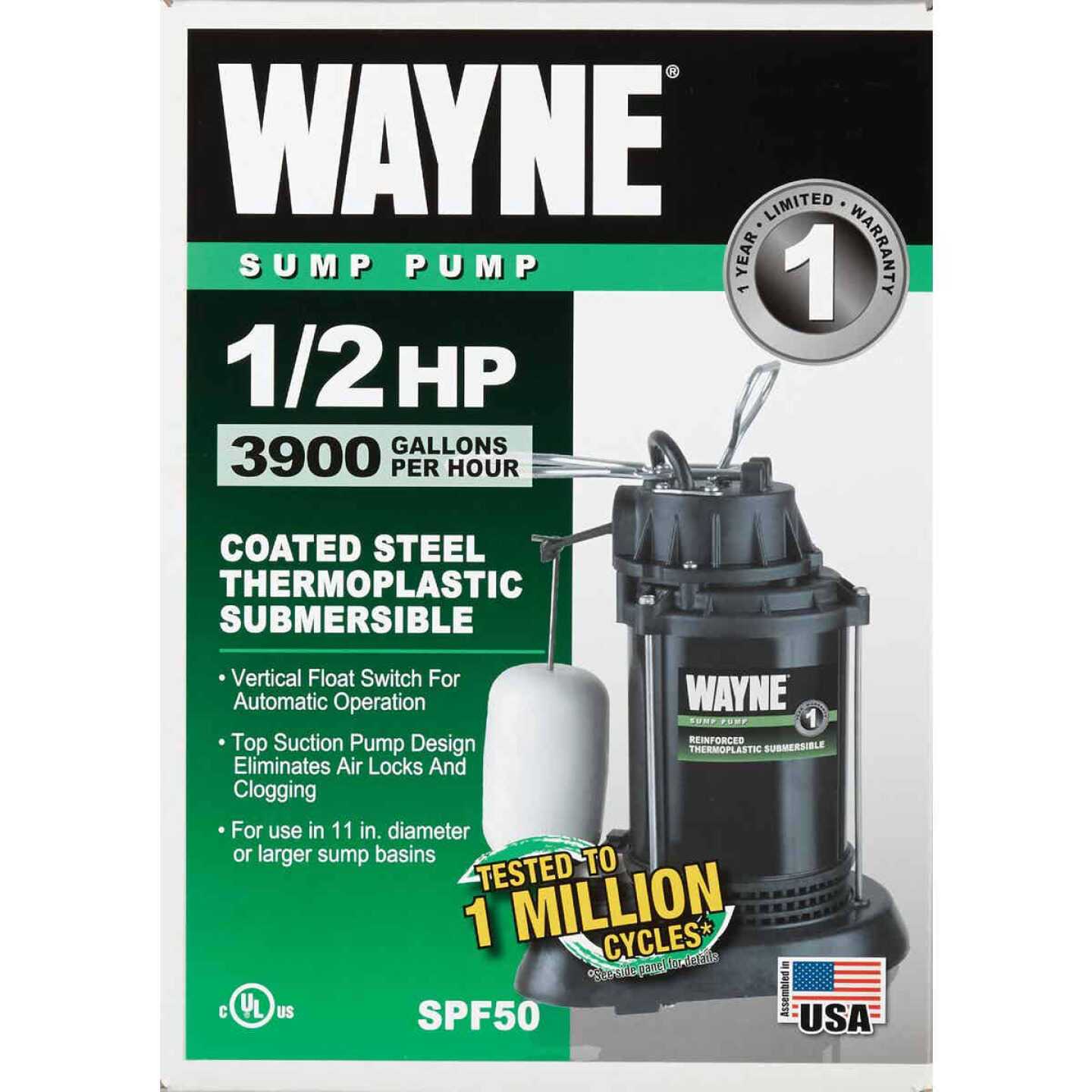 Wayne 1/2 HP 5100 gph Stainless Steel Vertical Float Switch AC Sump Pump CDU800SS - MT - Mrs Treak