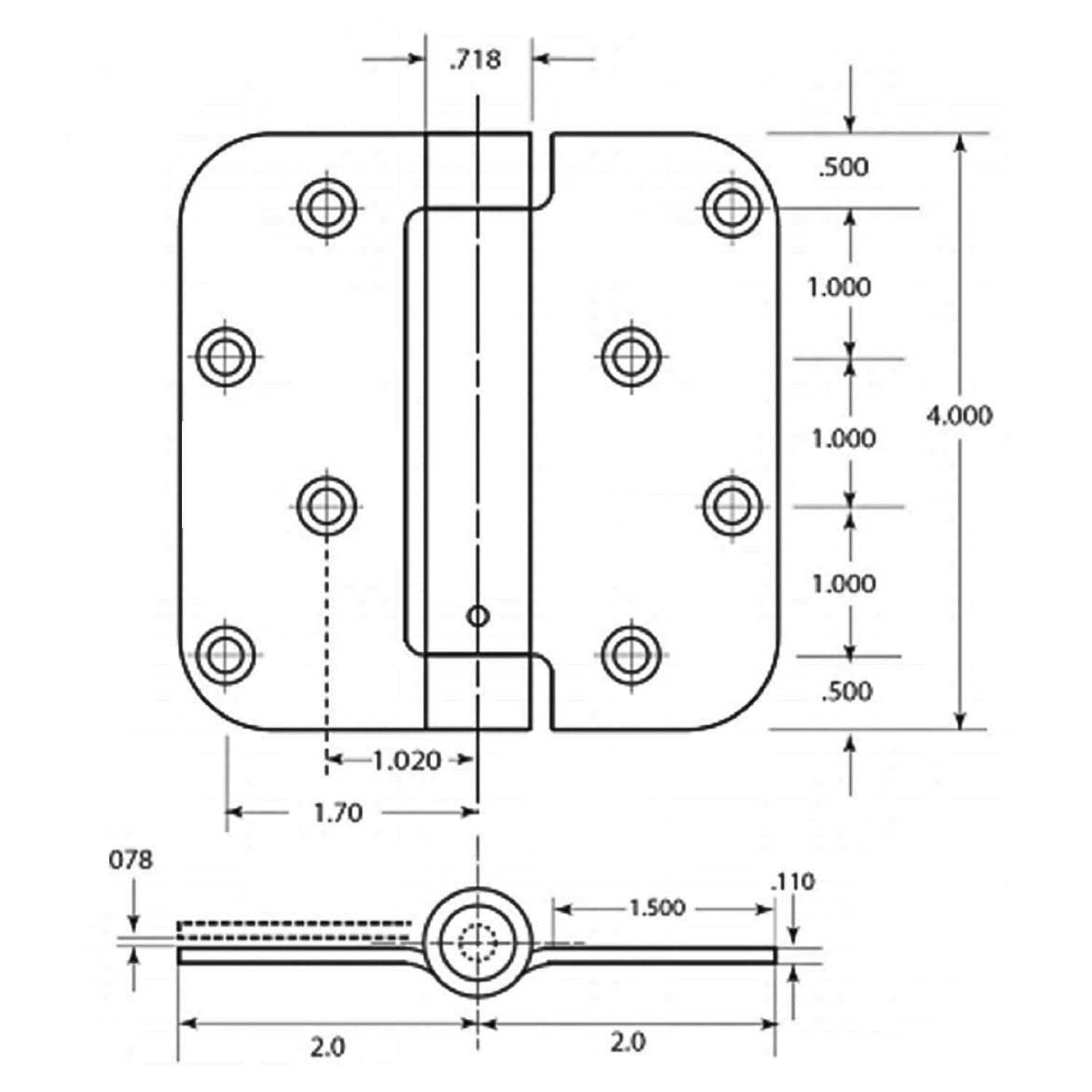 Dynasty Hardware 4 inch Spring Loaded Door Hinge Self Closing with 5/8 Radius Corners - MT - Mrs Treak