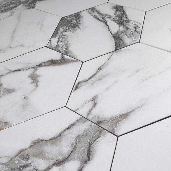 MOLOVO Elegance Gold Hexagon 7.7 in. x 8.9 in. Matte Porcelain Marble look Floor and Wall Tile - MT - Mrs Treak