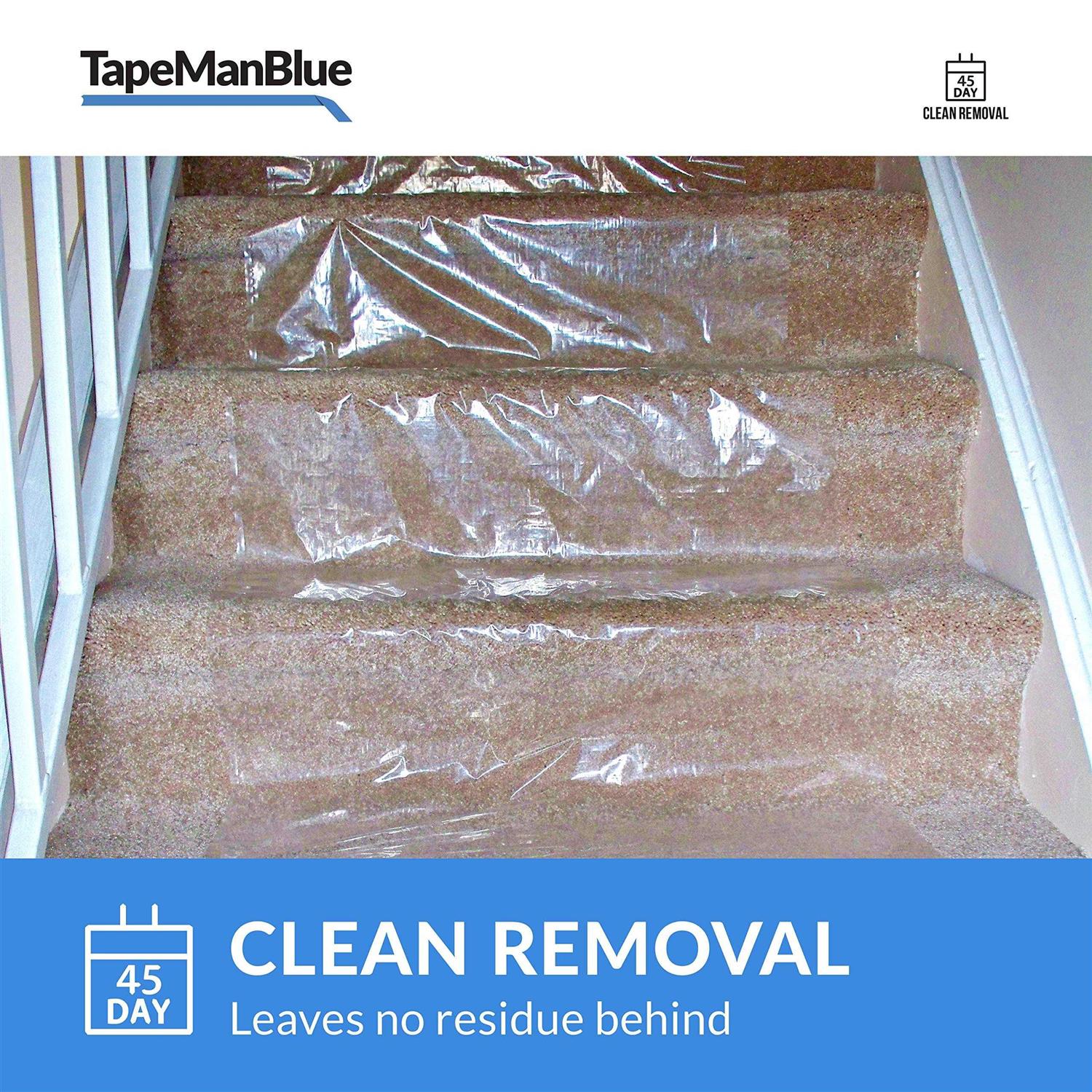 TapeManBlue Carpet Protection Film 200′ Roll. Made in The USA! Easy Unwind, Clean Removal, Strong and Durable Carpet Protector - MT - Mrs Treak