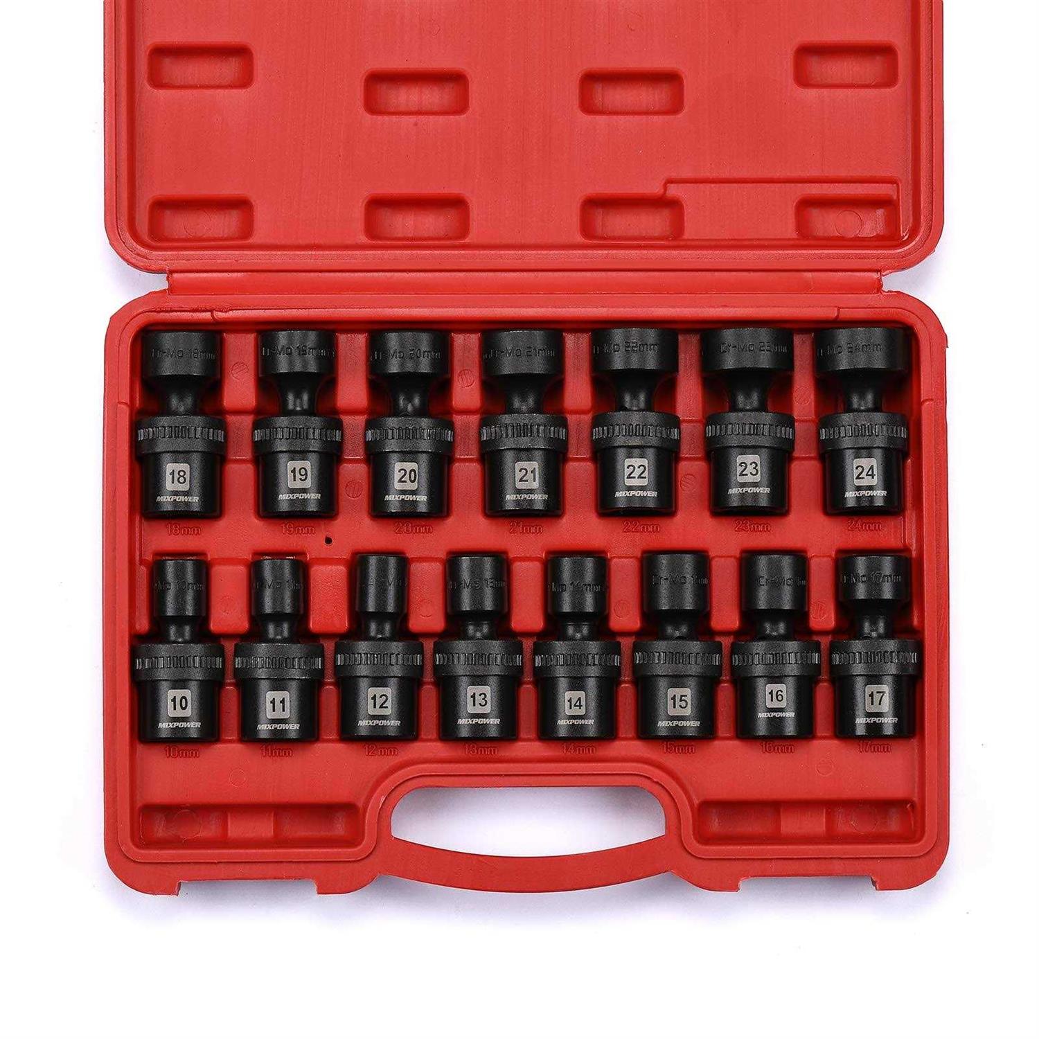 MIXPOWER 15-piece Drive Shallow Universal Impact Socket Set - MT - Mrs Treak