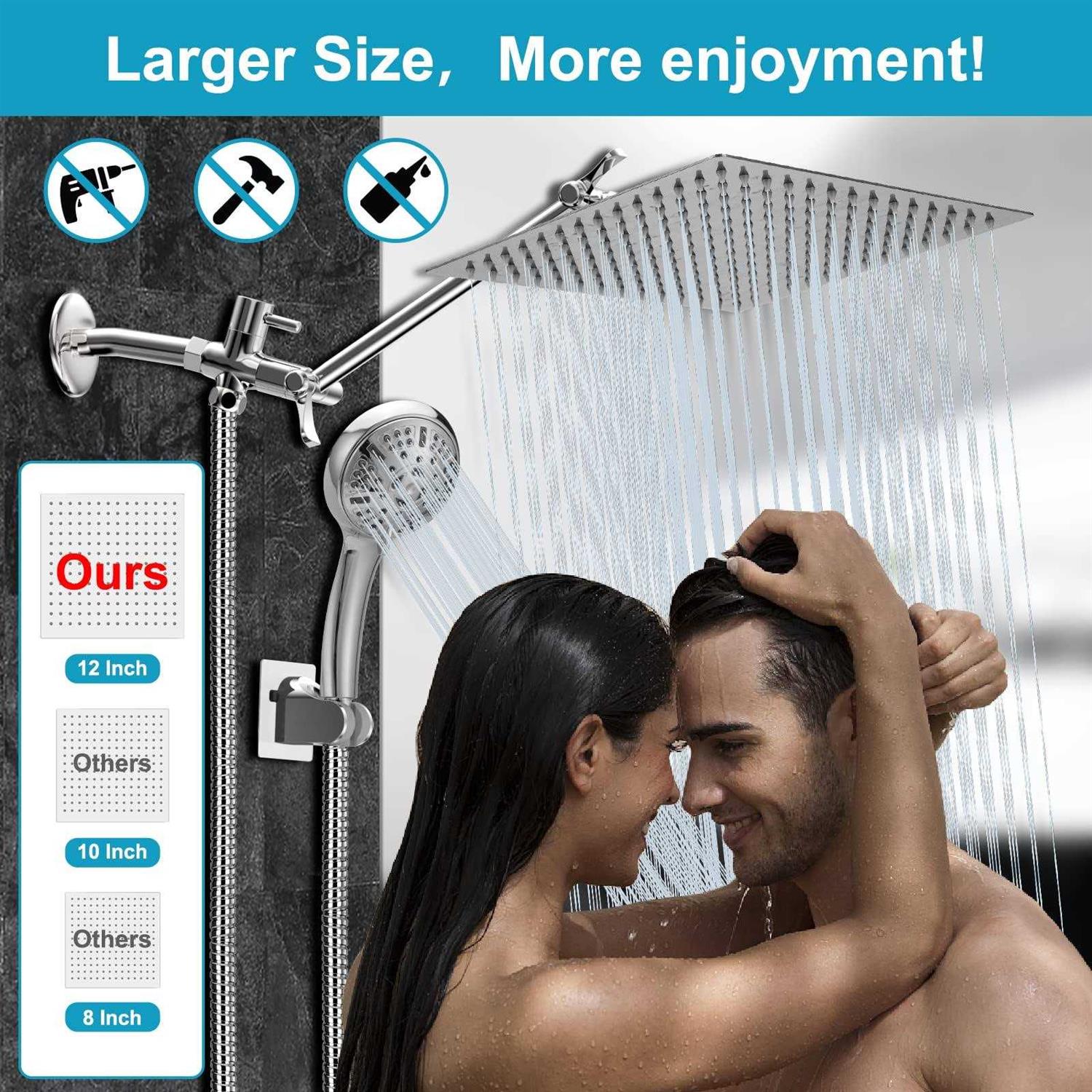 Tomler High Pressure Rain Shower Head Shower Head with 11 Inch Extension Arm - MT - Mrs Treak