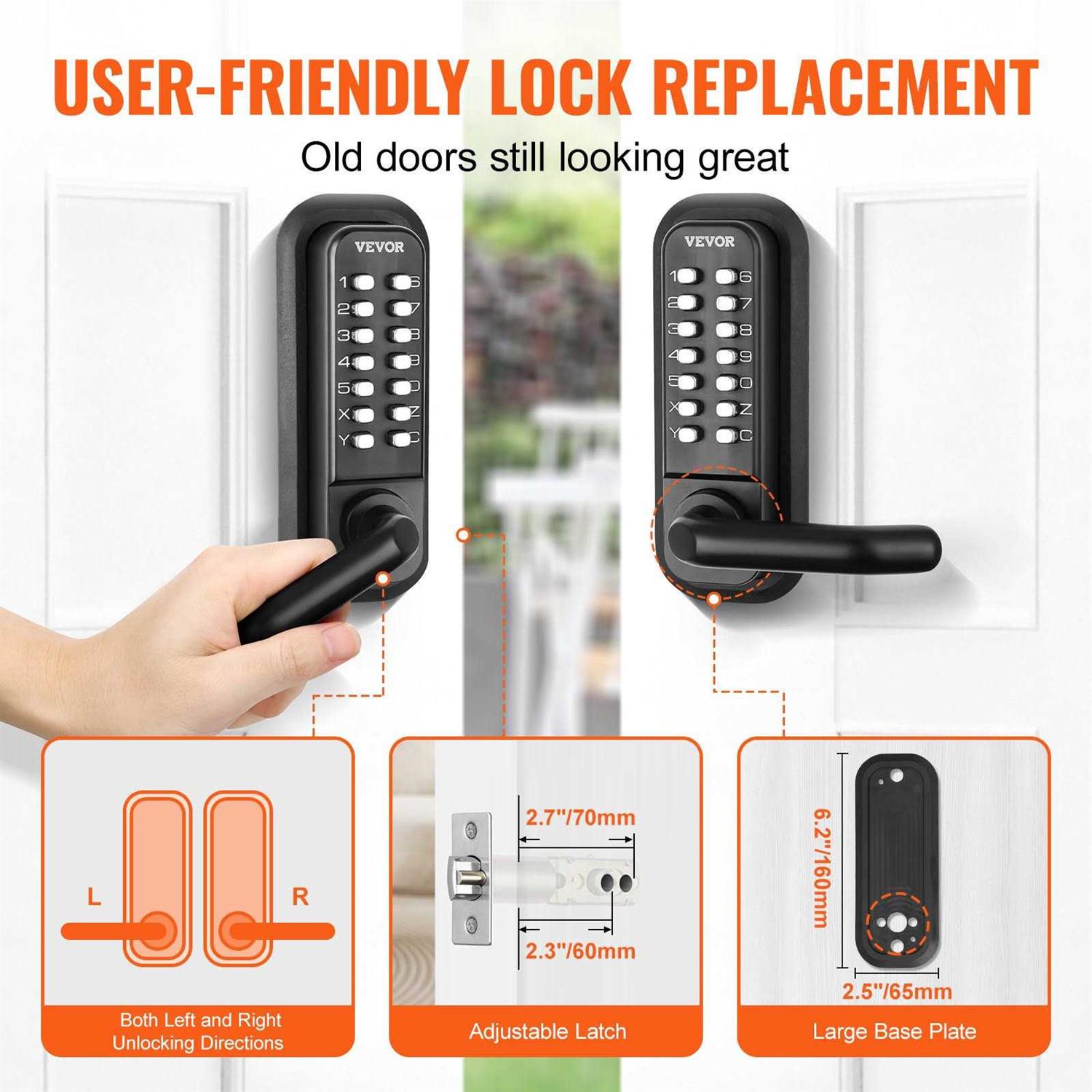 VEVOR Mechanical Keyless Entry Door Lock 14 Digit Keypad Water-proof Zinc Alloy - MT - Mrs Treak