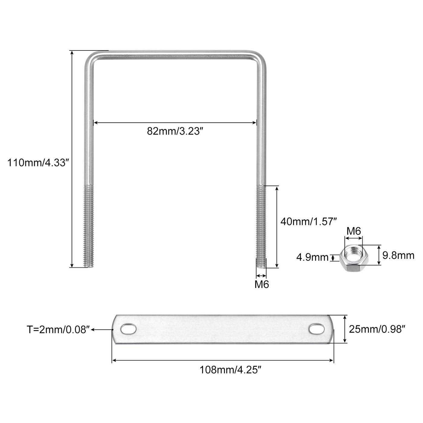 uxcell Square U Bolts, W Nuts and Plate - MT - Mrs Treak