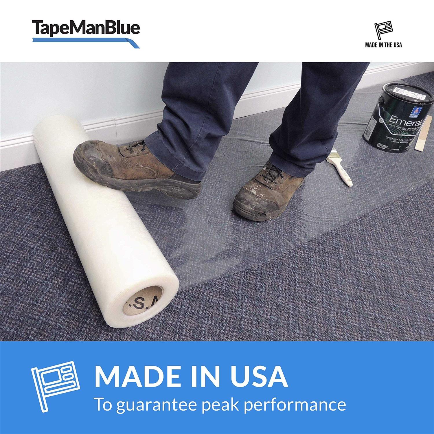 TapeManBlue Carpet Protection Film 200′ Roll. Made in The USA! Easy Unwind, Clean Removal, Strong and Durable Carpet Protector - MT - Mrs Treak