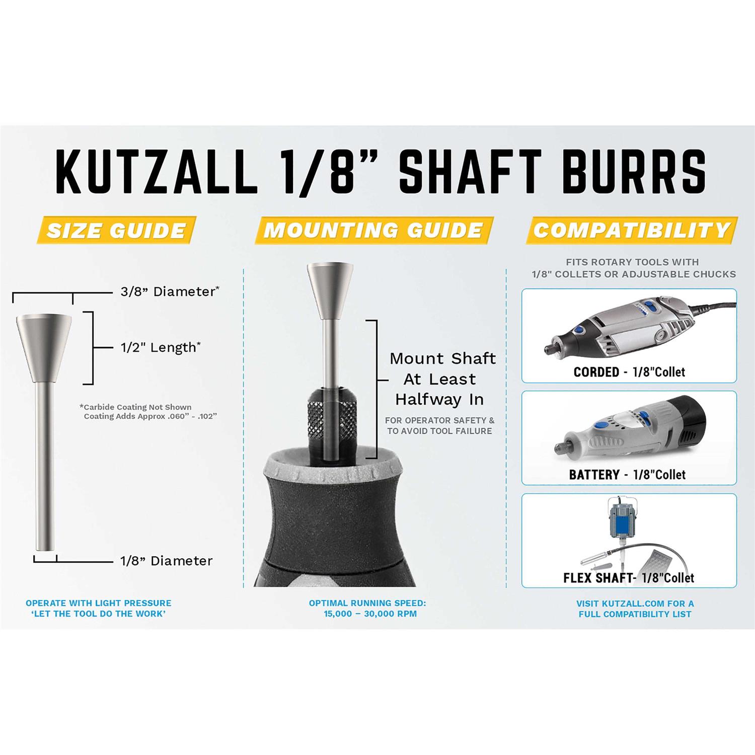 Kutzall 5-Piece Rotary Burr Kit ? Shaft Variety Grit - MT - Mrs Treak