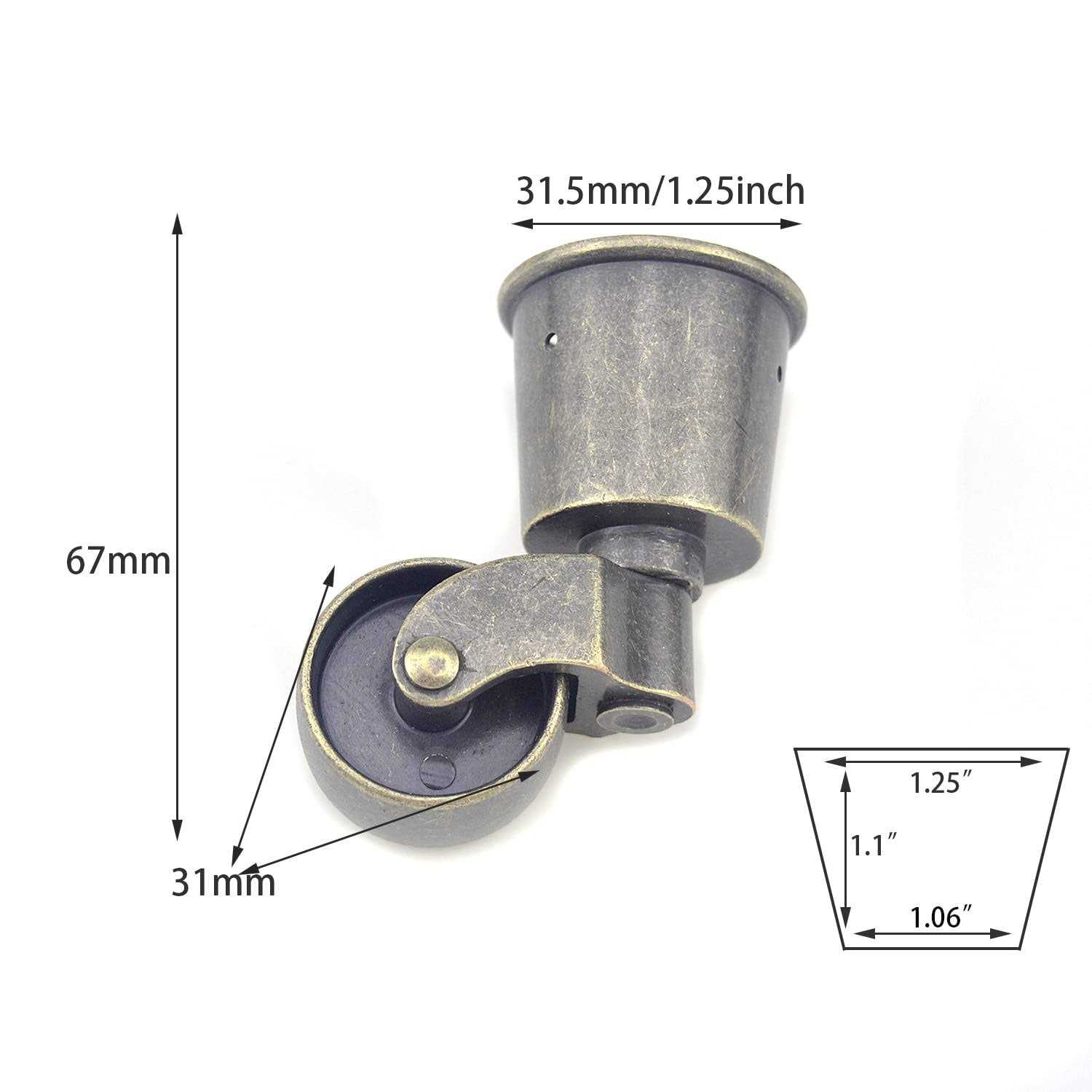 Meprotal 4pcs Zinc Alloy Round Cup Caster Inner Cup Swivel Wheel Casters Furniture - MT - Mrs Treak