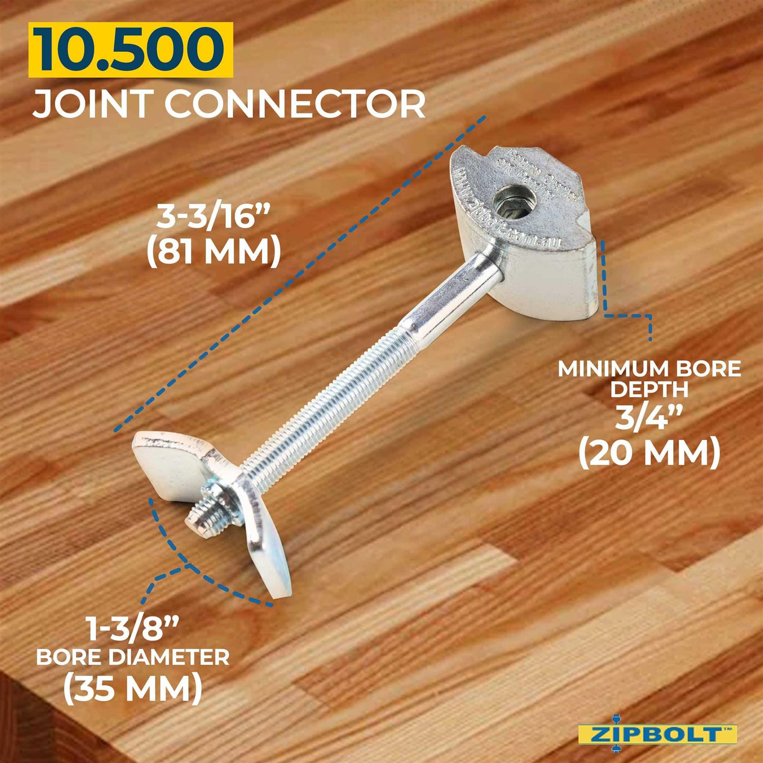 Zipbolt Countertop Connector — Joint Connector Drawbolt Pack with 5mm Hex Bit for Joining Countertops - MT - Mrs Treak