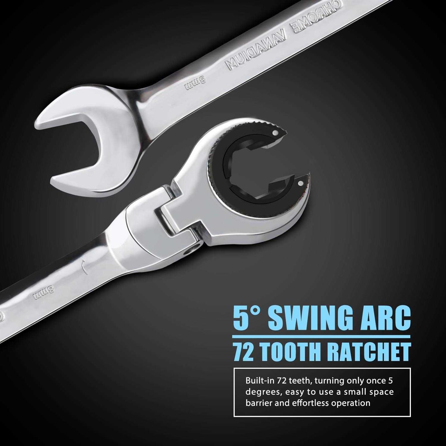 LOSCHEN Open Flex-Head Ratcheting Wrench Metric Ratcheting Spanner with 72 Teeth - MT - Mrs Treak