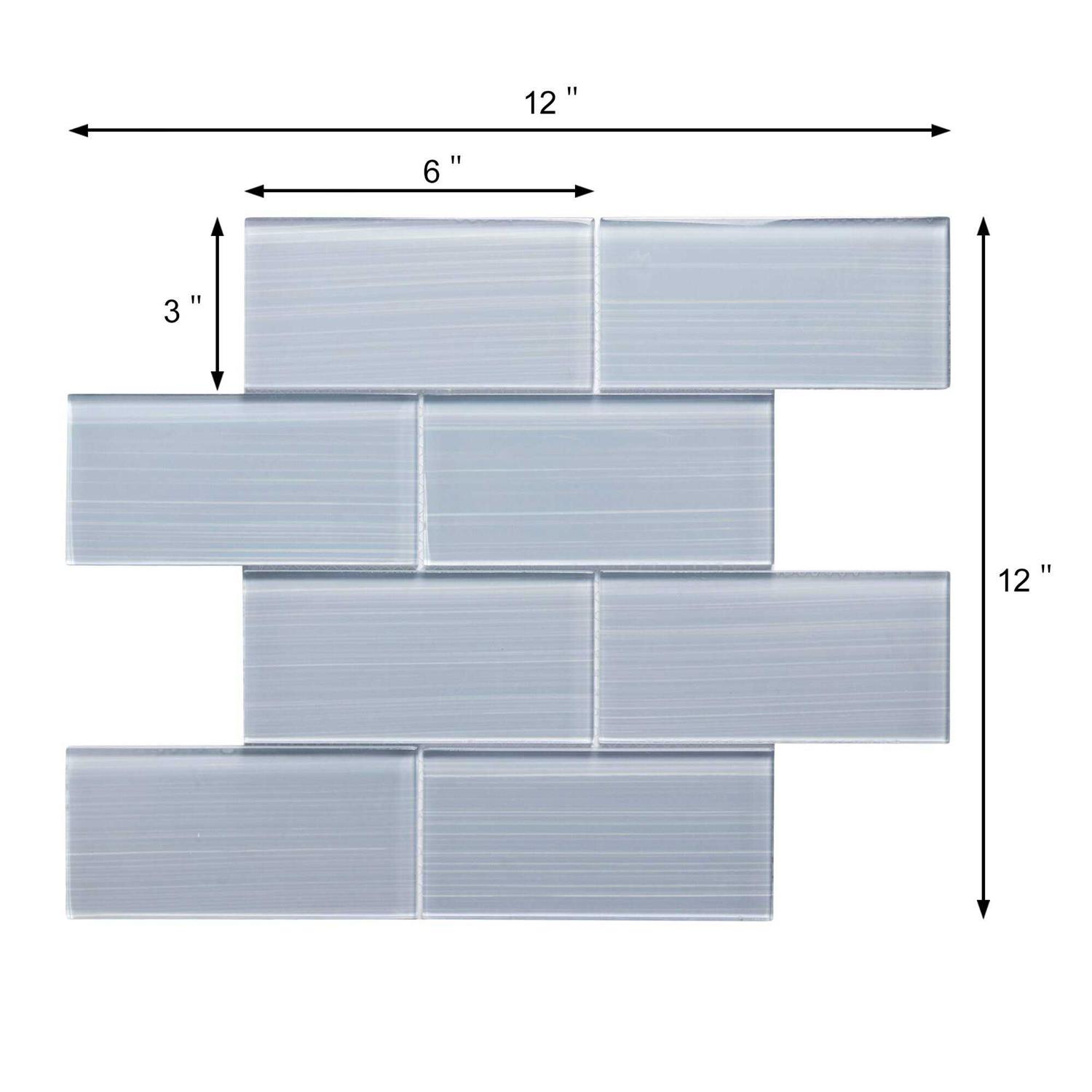 WS Tiles Hand Painted 3 in. x 6 in. Glass Subway 12 in. x 12 in. Mesh-Backed Wall Tile WST - Mrs Treak