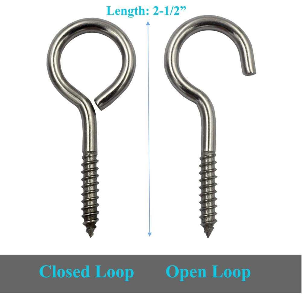 DGOL 10 pcs 2-1/2 Inch 304 Stainless Steel Screw-in Hooks Eye Bolt Ceiling Hook Screw Hanger Closed Loop - MT - Mrs Treak