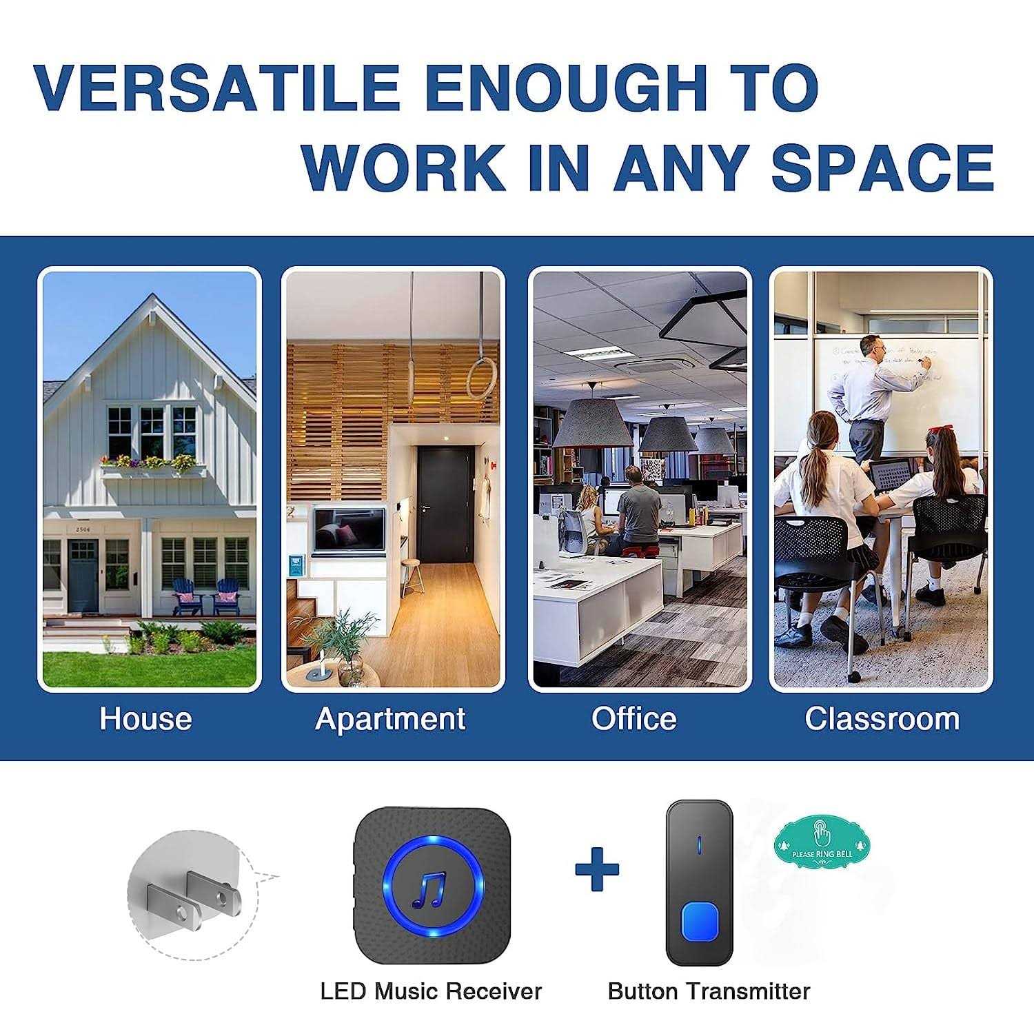 Wireless Doorbell PHYSEN Door Bell Chimes with Mute Mode 58 Ringtones&5 Volume Levels - MT - Mrs Treak