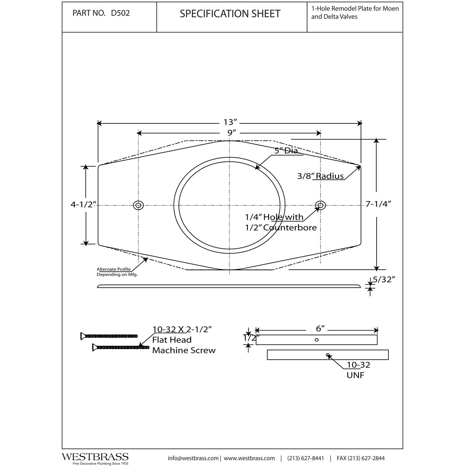 Westbrass Floating No-Hole Overflow Faceplate D980R-26 - MT - Mrs Treak