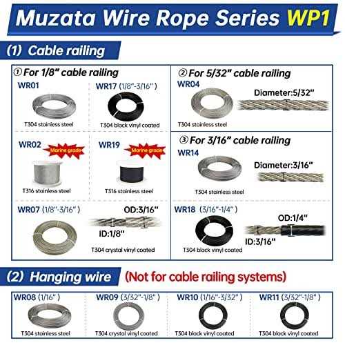 MUZATA 1/8 Black Wire Rope T316 Stainless Steel Marine Grade for Indoor Interior Cable Railing Aircraft Stair Deck Fencing 7×7 Strand DIY - MT - Mrs Treak