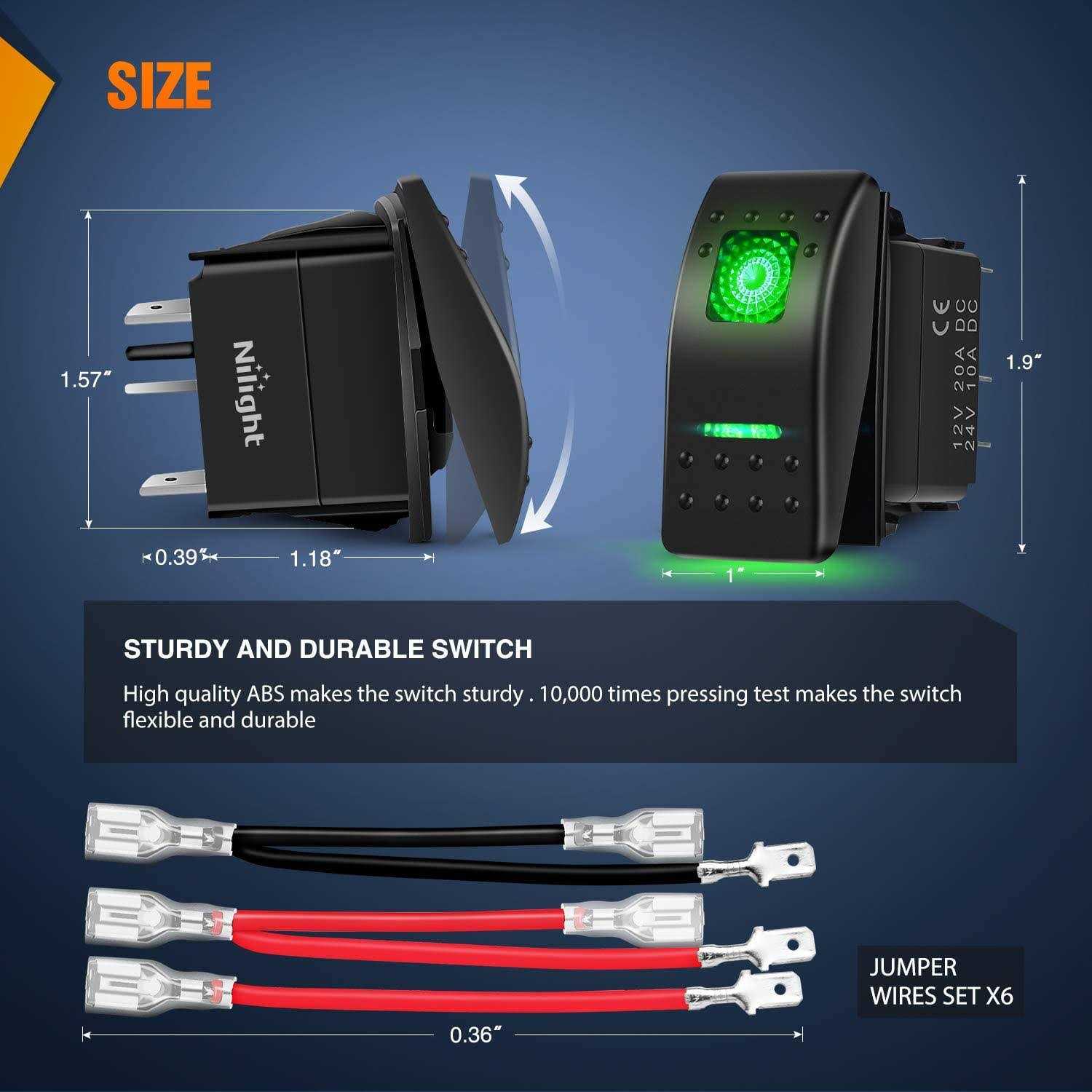 Nilight 6 Pack Rocker Switches with Night Glow Stickers 5 Pin SPST Rocker Switches - MT - Mrs Treak