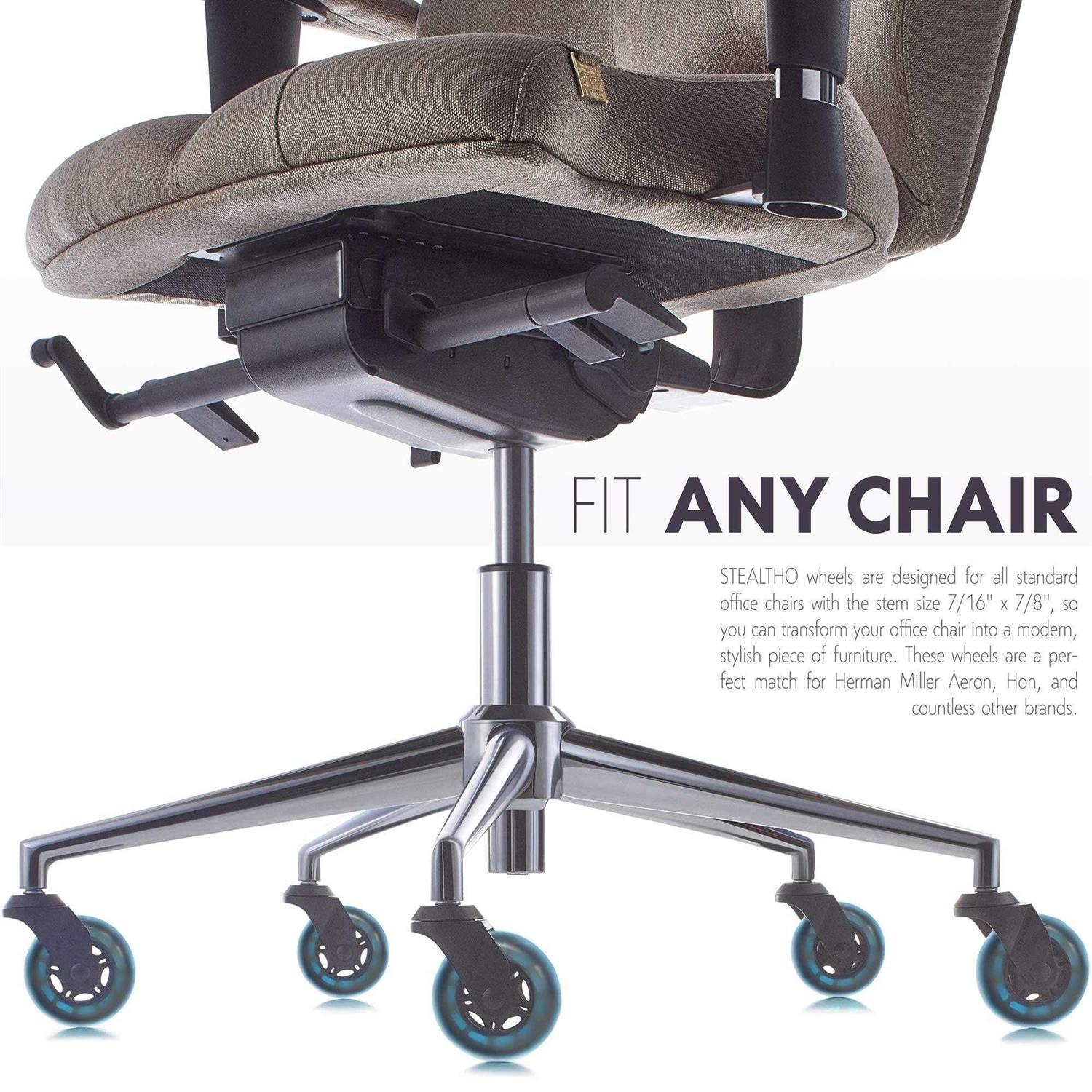 Stealtho Patented Replacement Office Chair Caster Wheels Set of 5 - MT - Mrs Treak