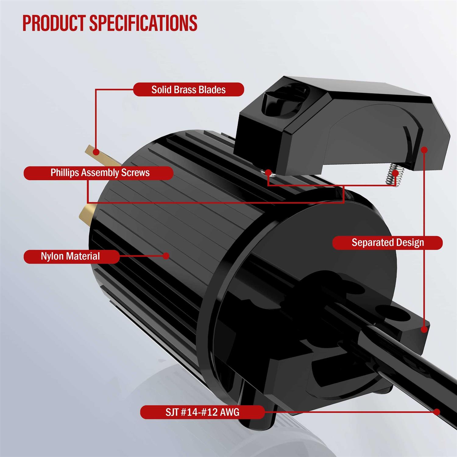 Enerlites Nema 6-15p Straight Blade Replacement Plug Connector Male Extension Cord Ends 66220-BK - MT - Mrs Treak
