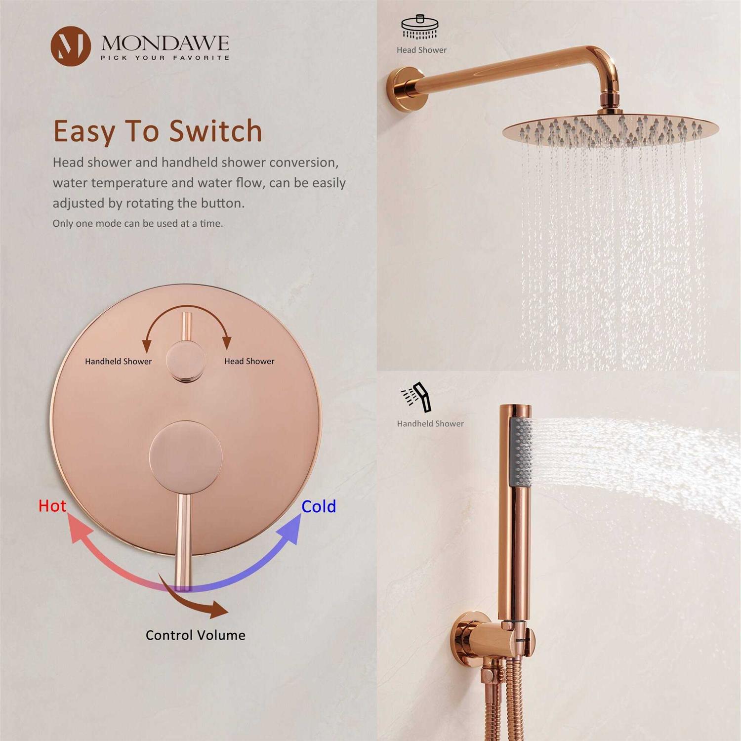 Mondawe LED Display 3 Spray Patterns 12 in. Ceiling Mount Fixed and Handheld Shower Head WFBI6025-12BL - MT - Mrs Treak