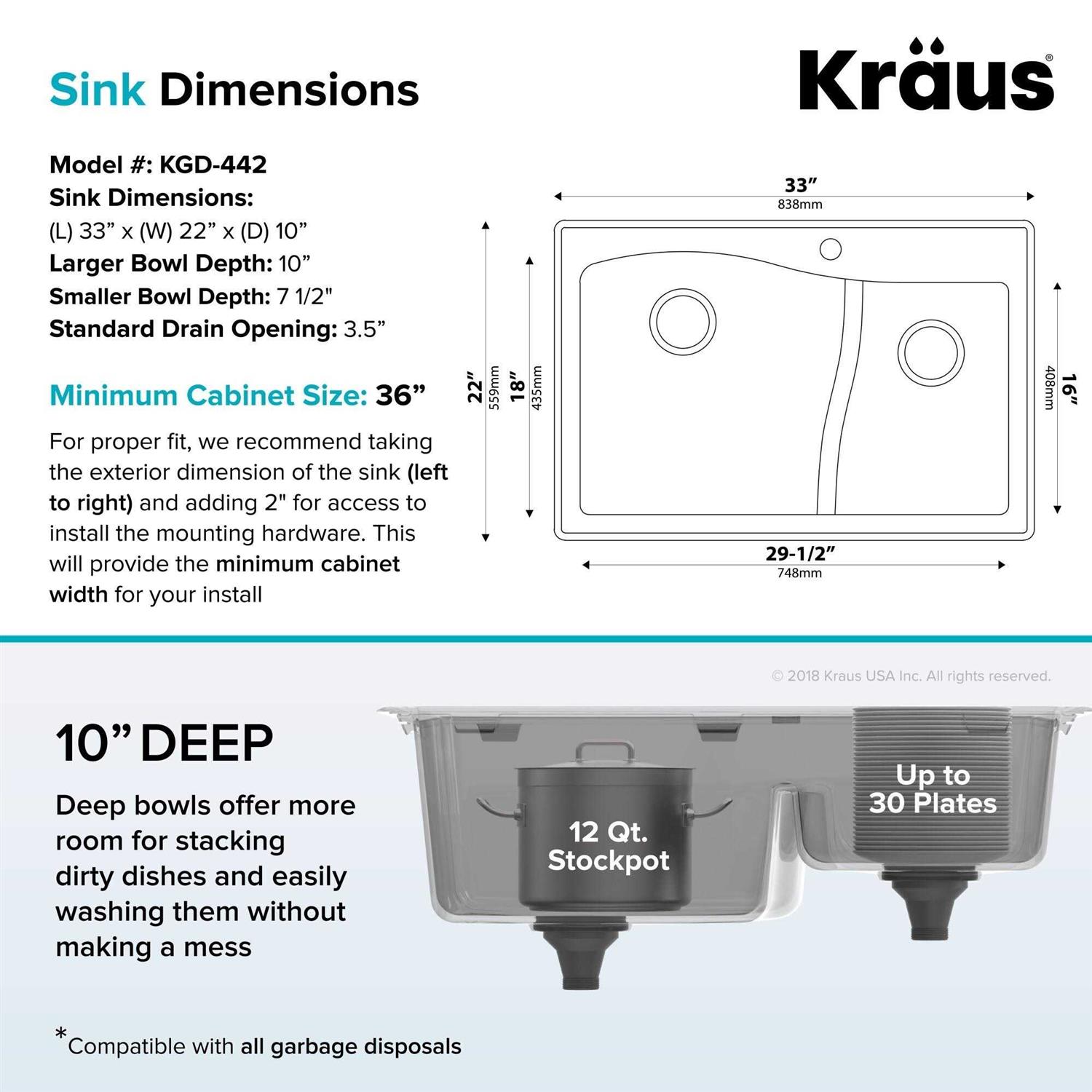 Kraus Quarza 33 Dual Mount 60/40 Double Bowl Granite Kitchen Sink KGD-442 - MT - Mrs Treak