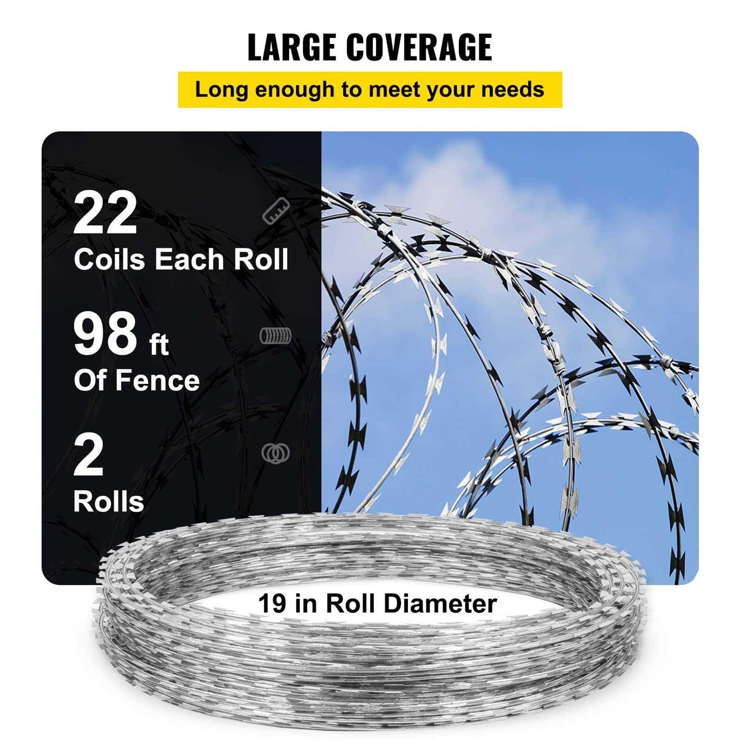 VEVOR Razor Wires Razor Barbed Wire Coils 49 ft Per Roll Razor Wire Fencing Razor Fence - MT - Mrs Treak