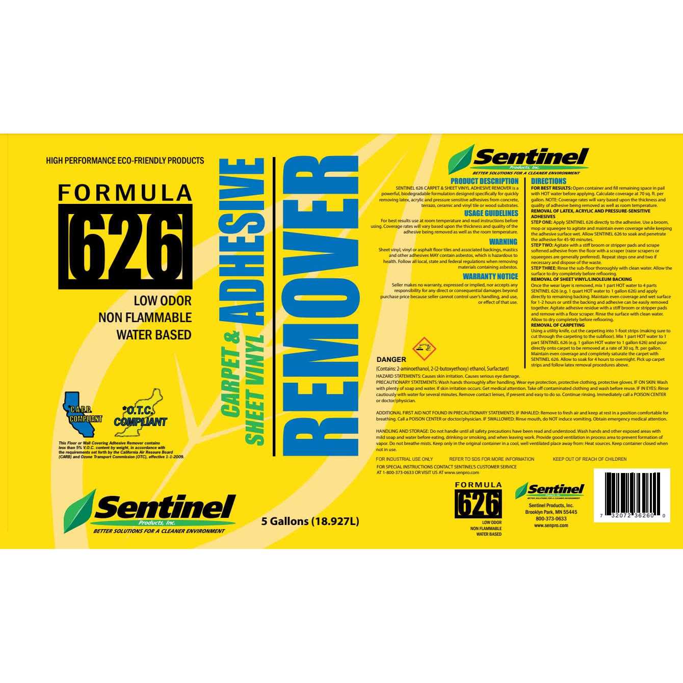 Sentinel 626 Carpet and Sheet Vinyl Adhesive Remover - MT - Mrs Treak