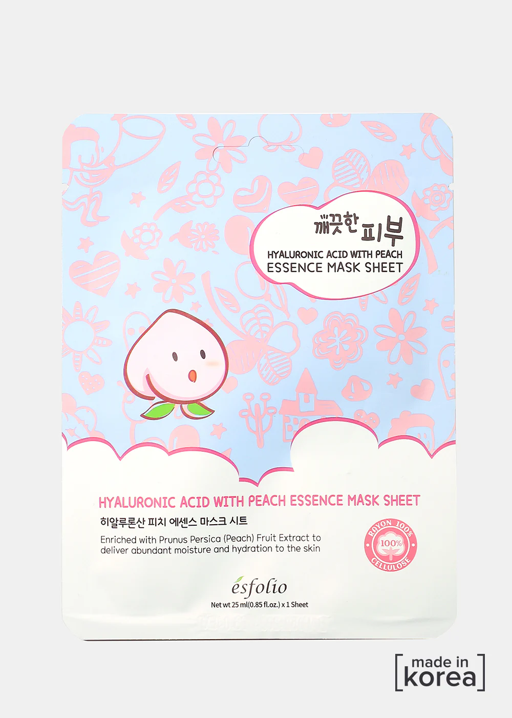 Hyaluronic Acid + Peach Essence Sheet Mask - Mrs Treak