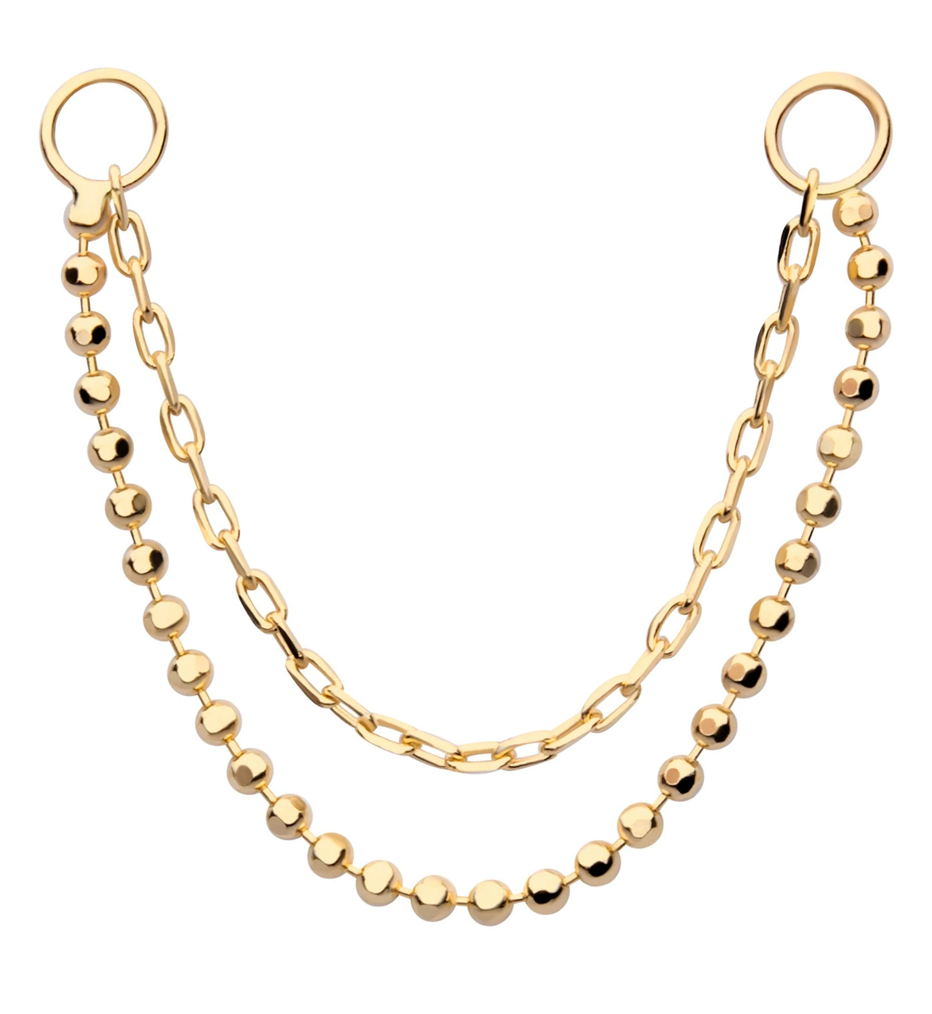 14kt Gold Double Link And Bead Nose & Cartilage Piercing Chain - Mrs Treak