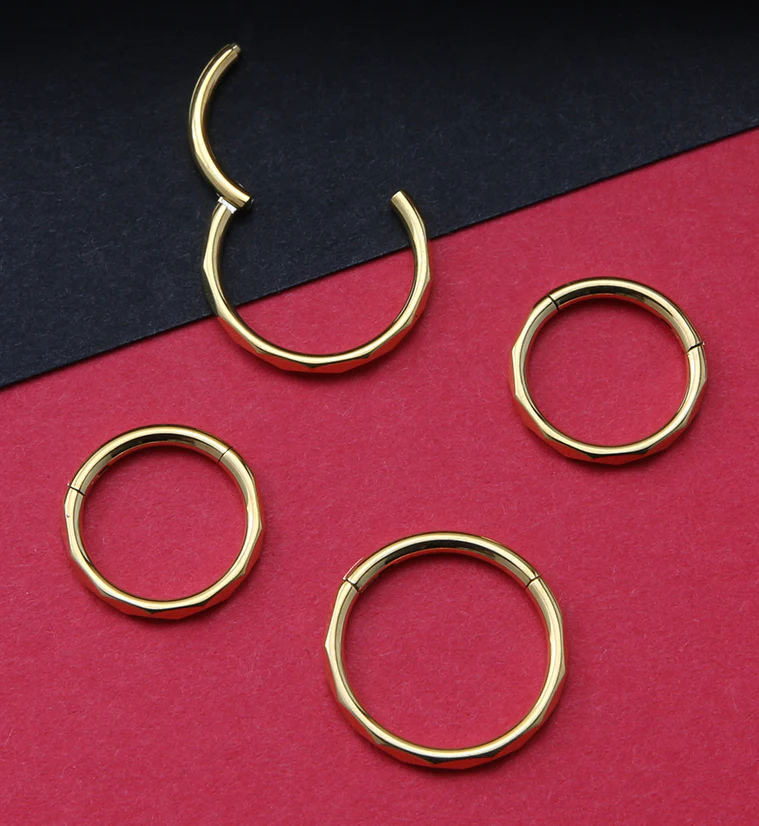 Gold PVD Angled Titanium Hinged Segment Ring - Mrs Treak