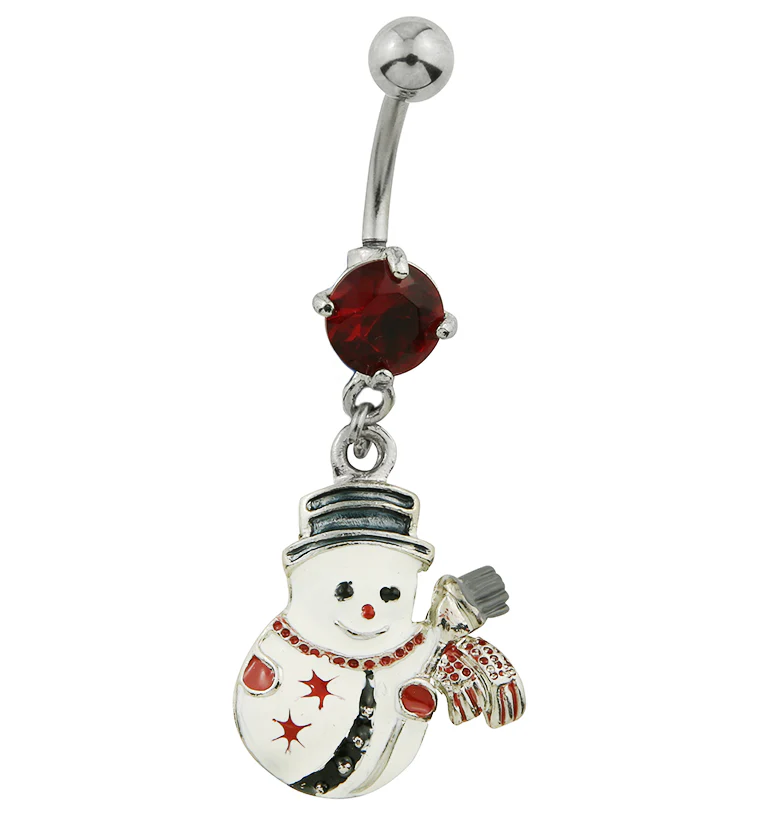 Snowman Dangle Stainless Steel Belly Button Ring - Mrs Treak