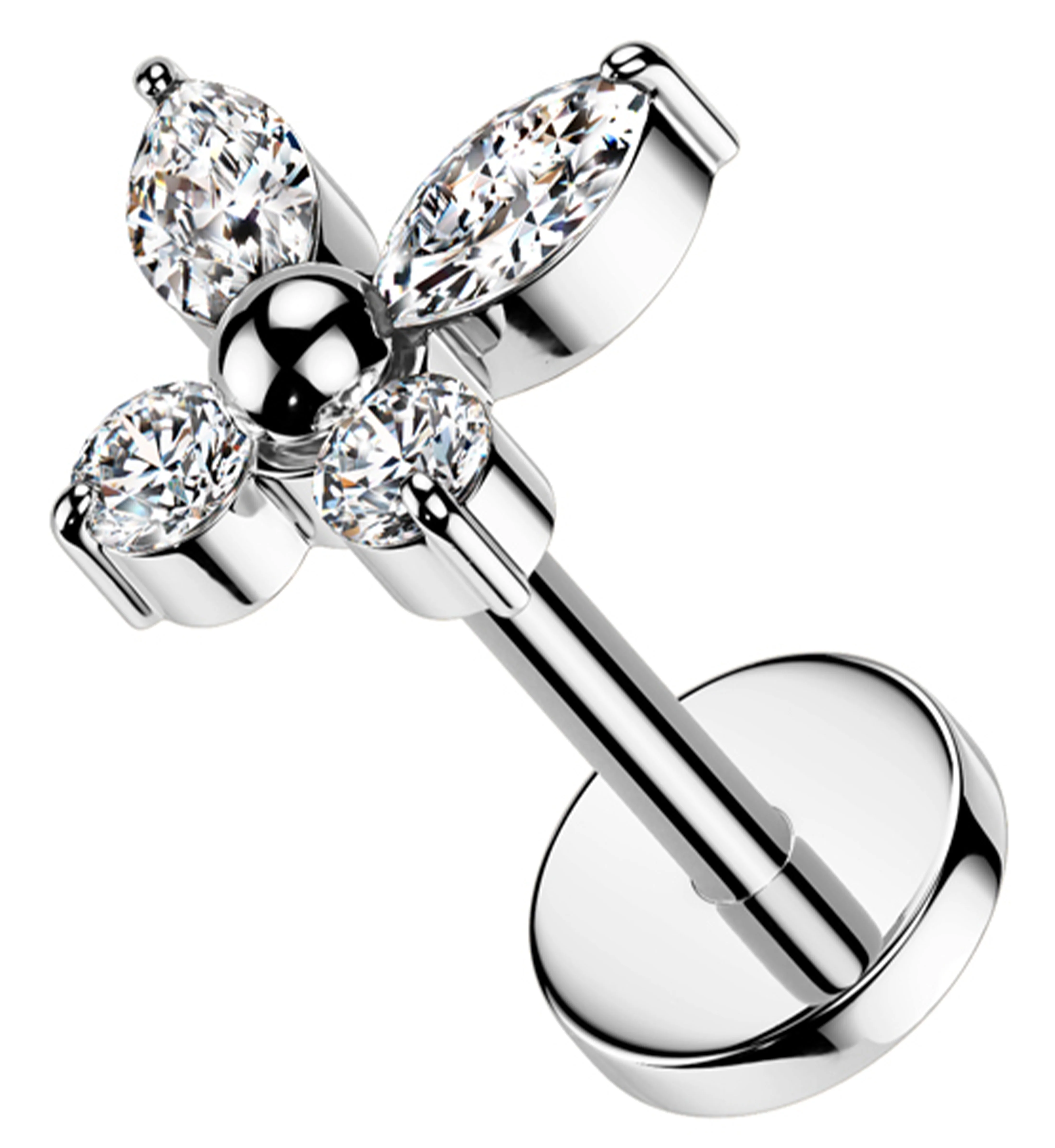 Butterfly Bead Clear CZ Titanium Threadless Labret - Mrs Treak