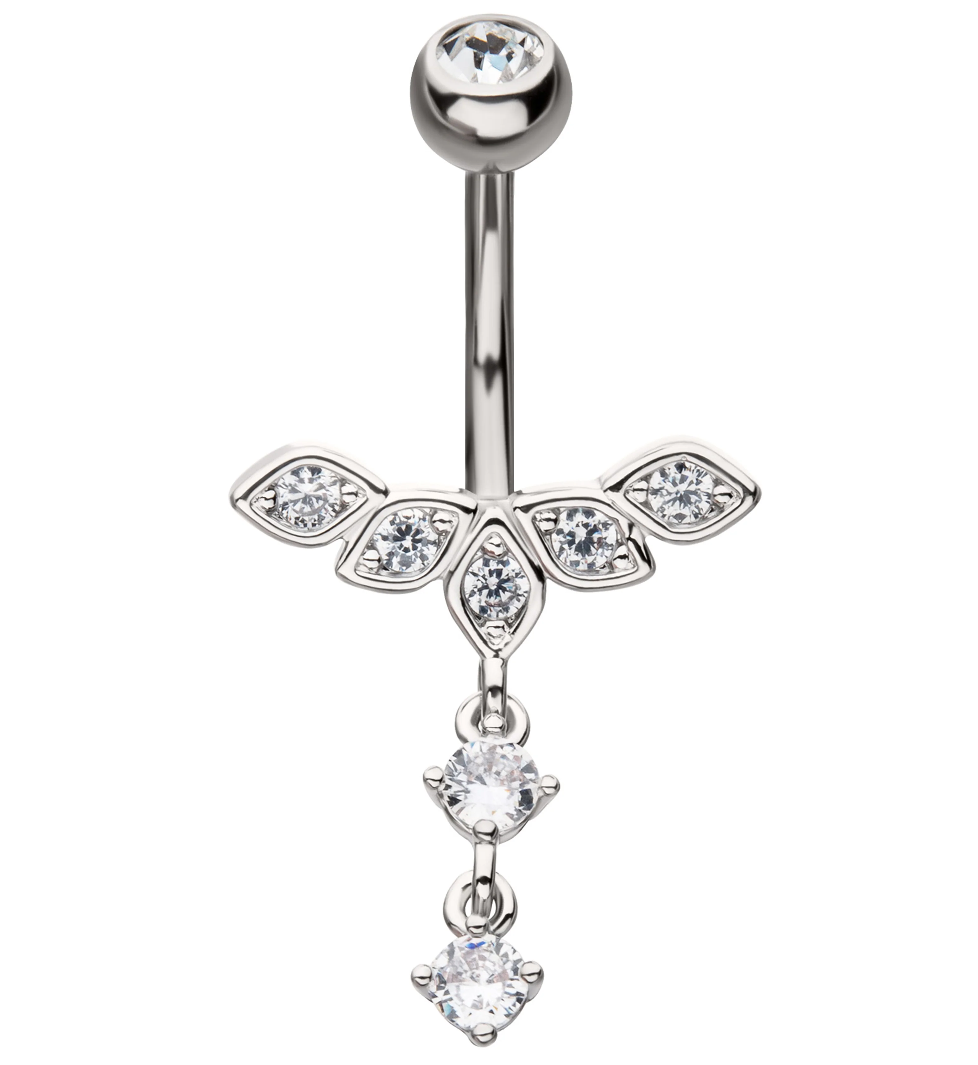 Petal Crown Clear CZ Dangle Stainless Steel Belly Button Ring - Mrs Treak