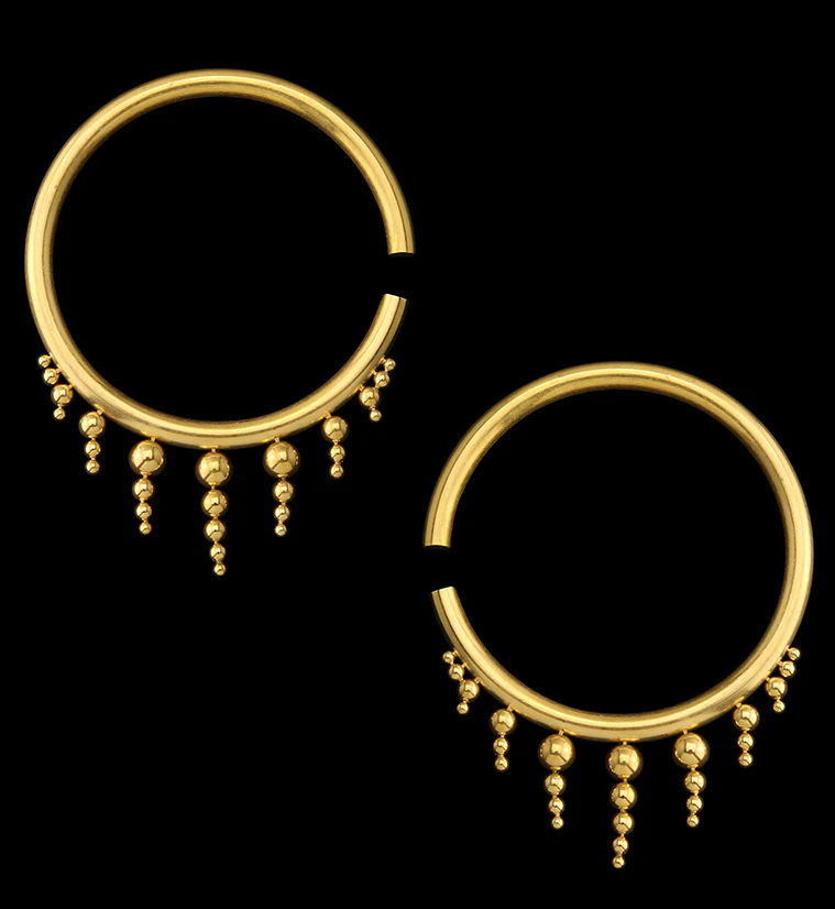 Gold PVD Icicle Bead Hoop Stainless Steel Ear Weights - Mrs Treak