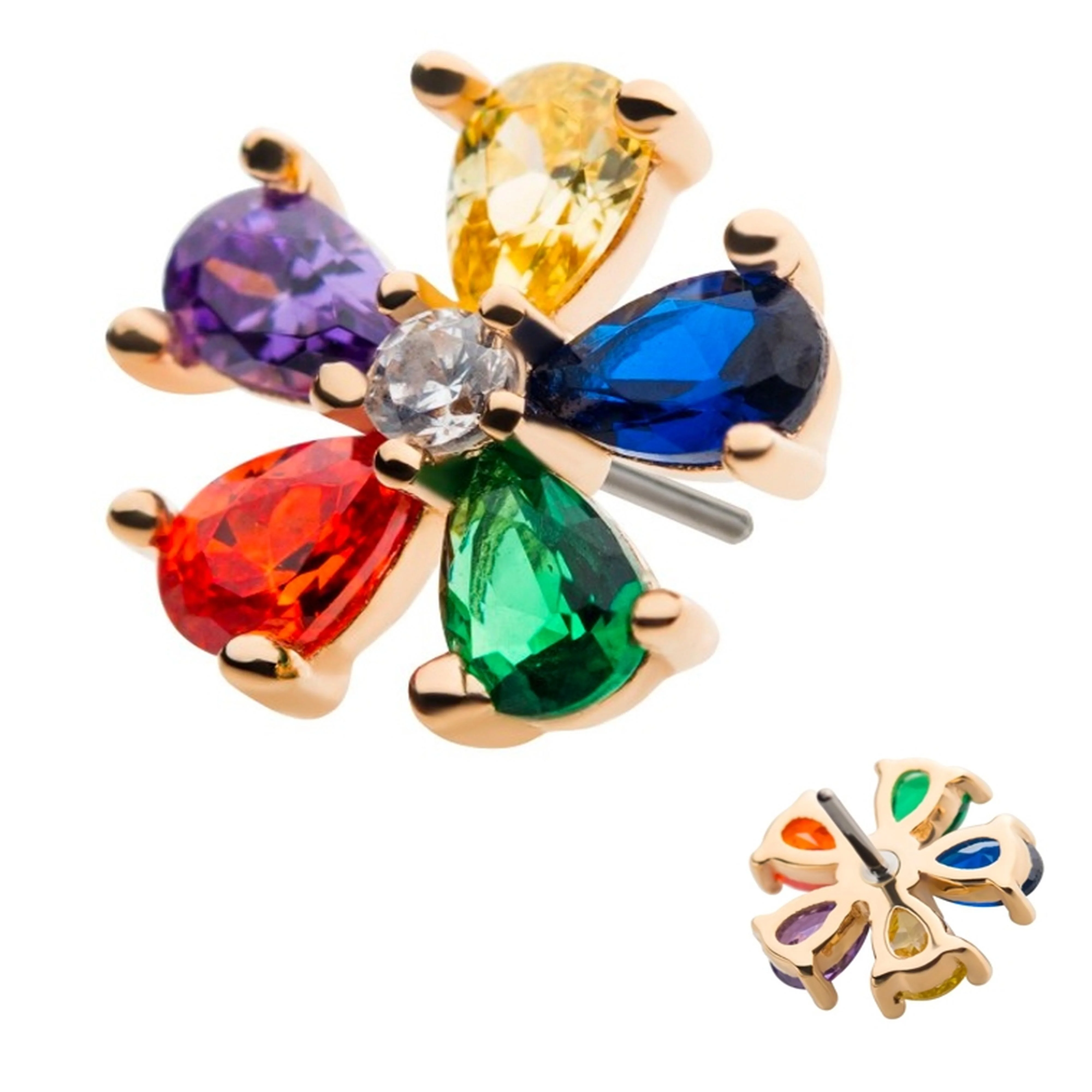14kt Gold Rainbow CZ Flower Threadless Top - Mrs Treak