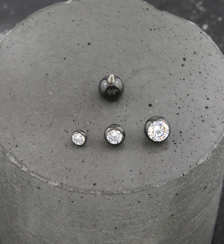 Black PVD Bezel Clear CZ Internally Threaded Titanium Top - Mrs Treak