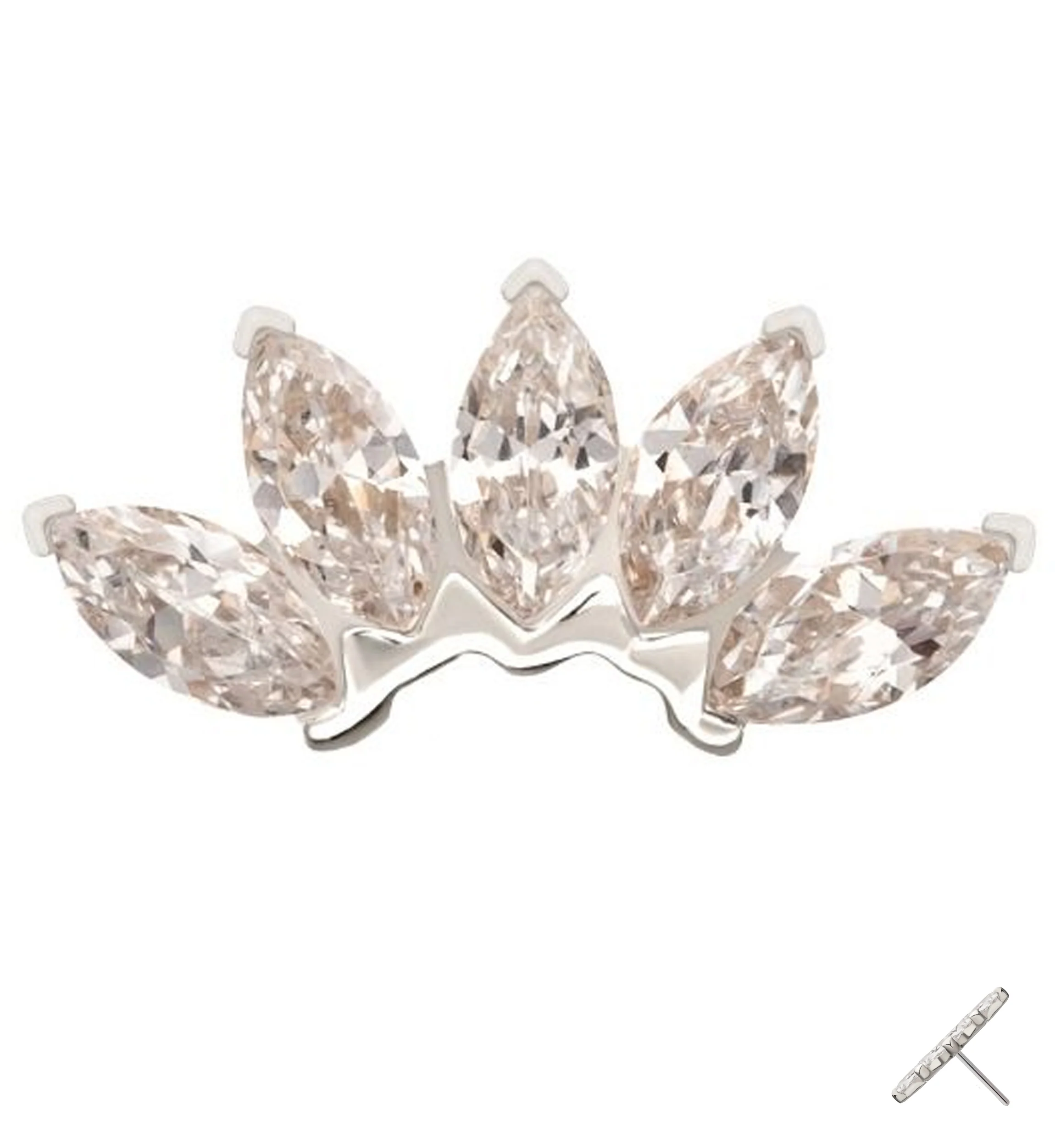 14kt White Gold Half Crown Clear CZ Threadless Top - Mrs Treak