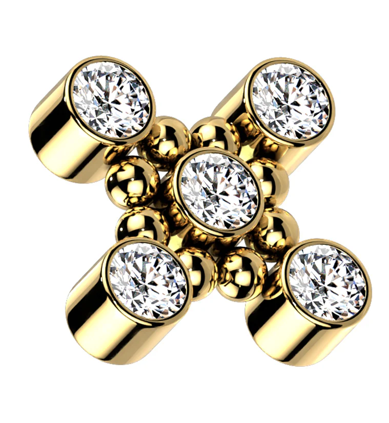 Gold PVD Quincunx CZ Titanium Internally Threaded Top - Mrs Treak