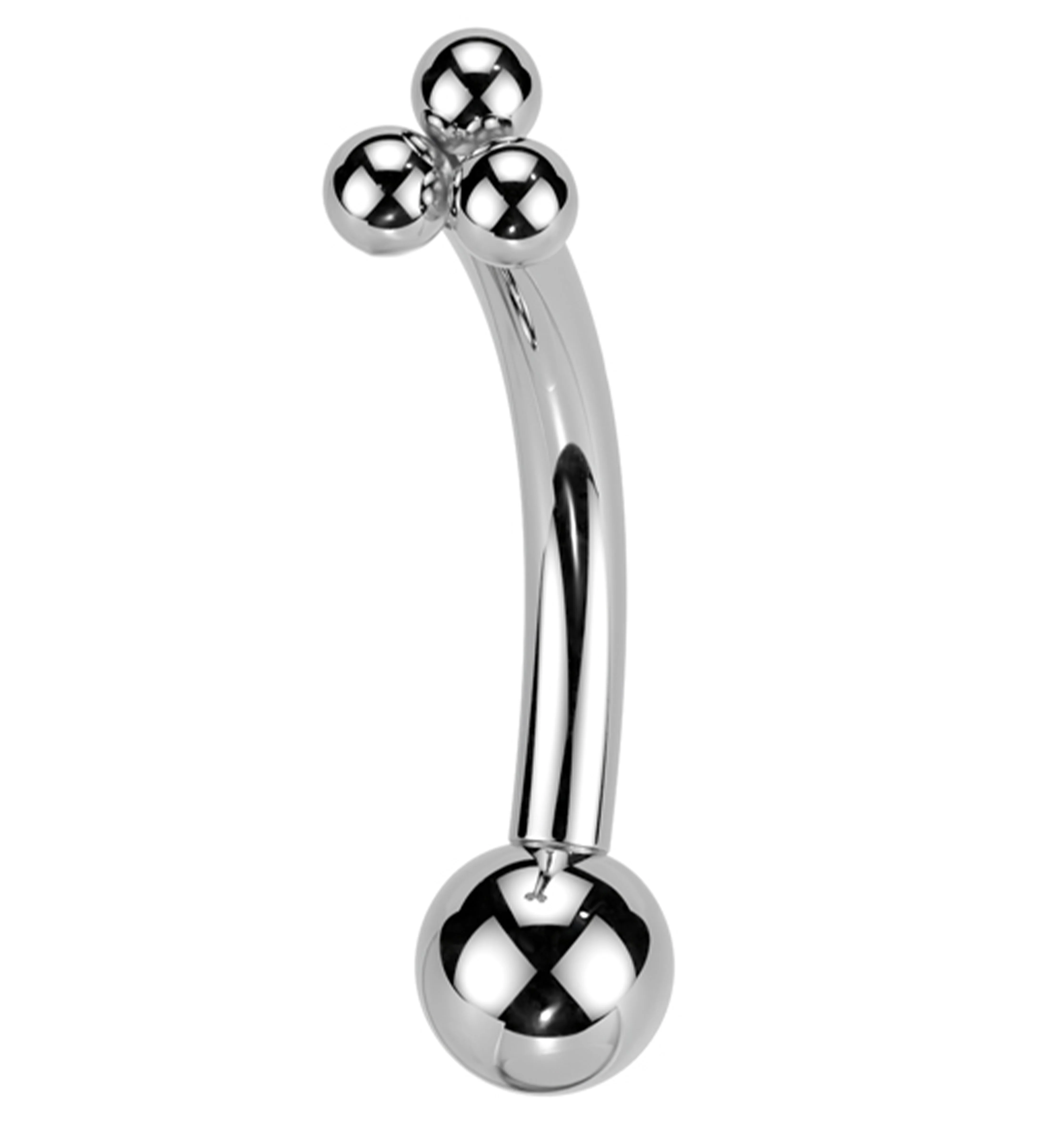 Trinity Bead Titanium Threadless Curved Eyebrow Barbell - Mrs Treak