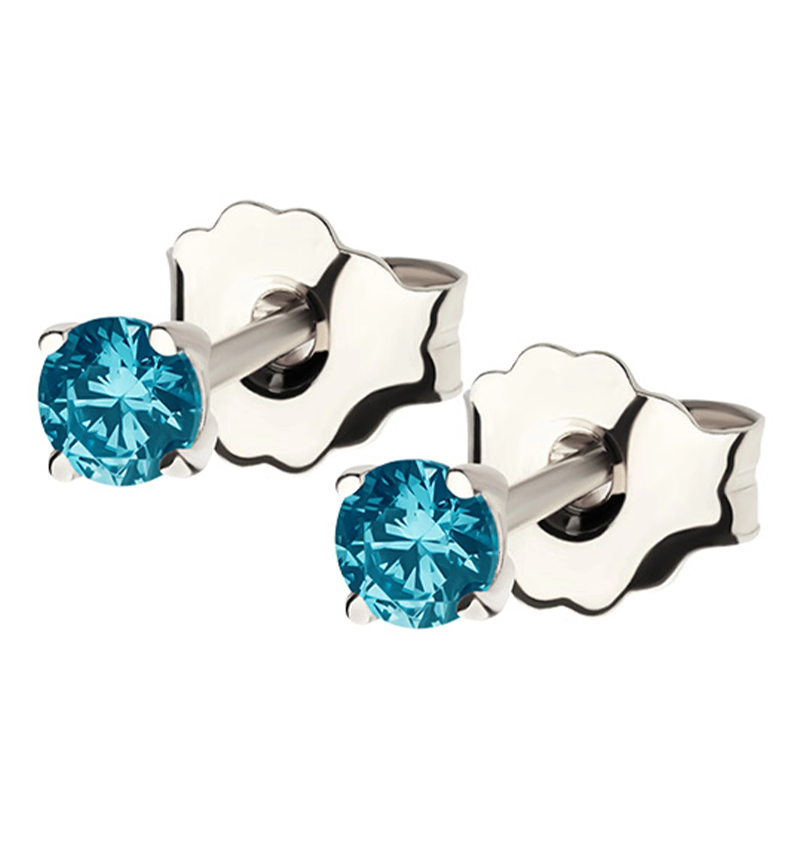 14kt White Gold March Birthstone Aquamarine CZ Stud Earrings - Mrs Treak